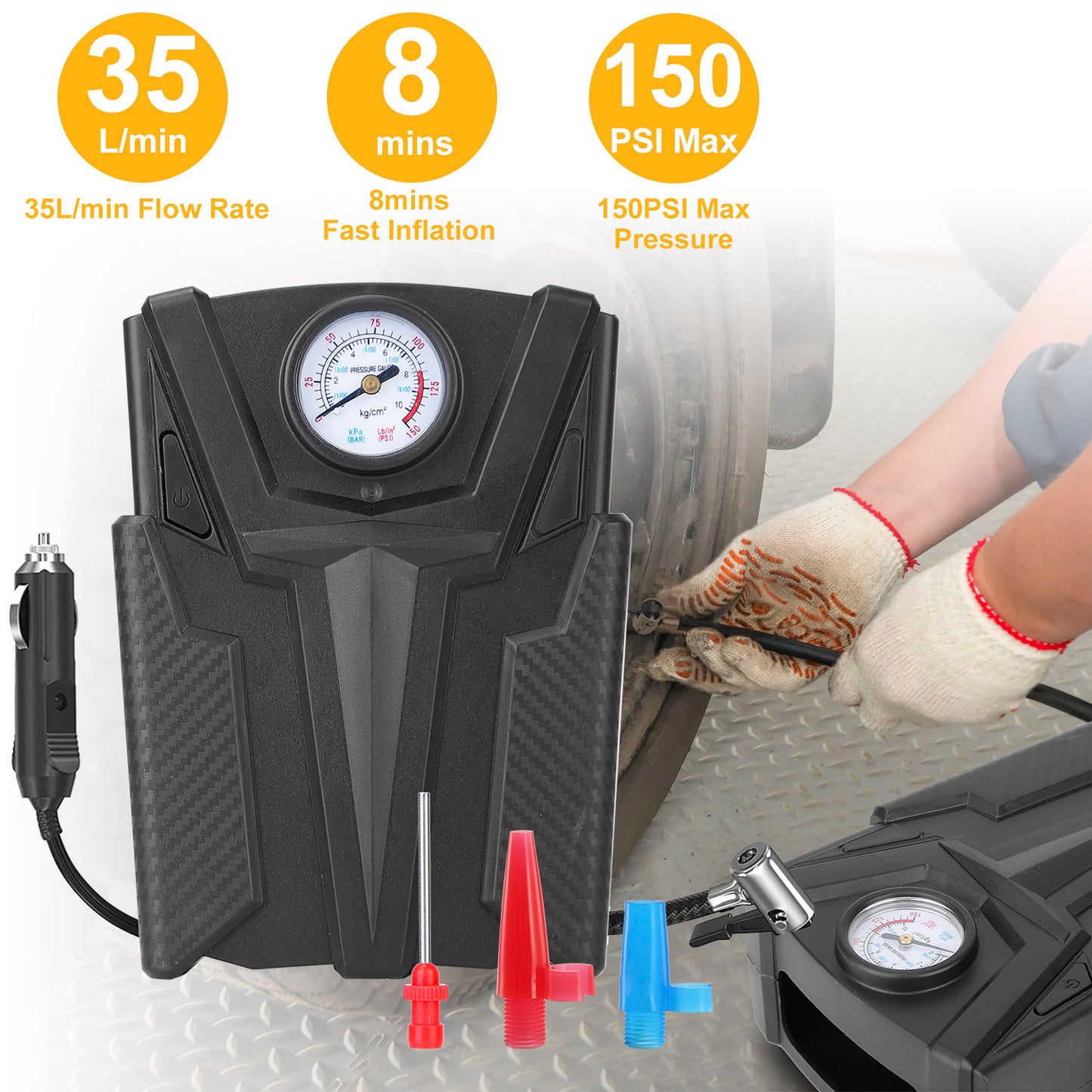 Portable Car Tire Air Compressor with Pointer Gauge 12V DC