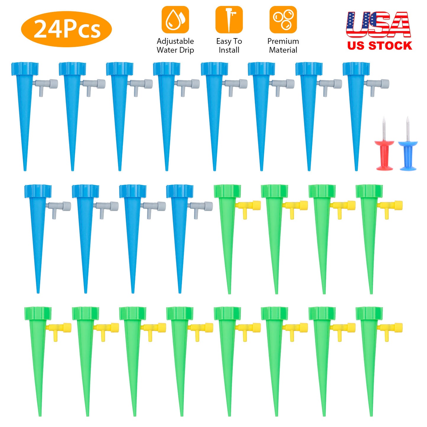 Plant Watering Spikes with Adjustable Valve - 24 Pack
