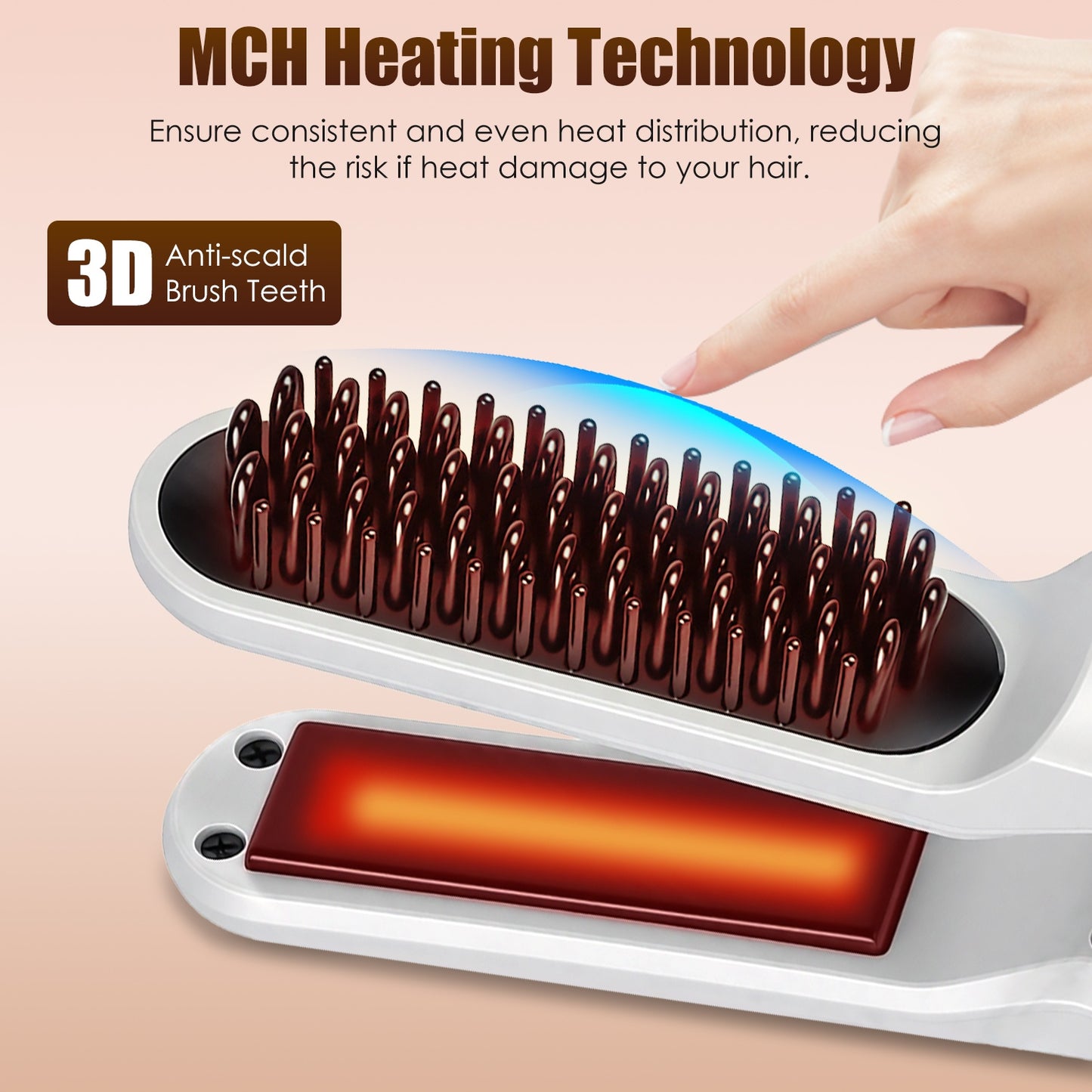 Cordless Hair Straightener Brush 2-in-1 Ceramic Flat Iron