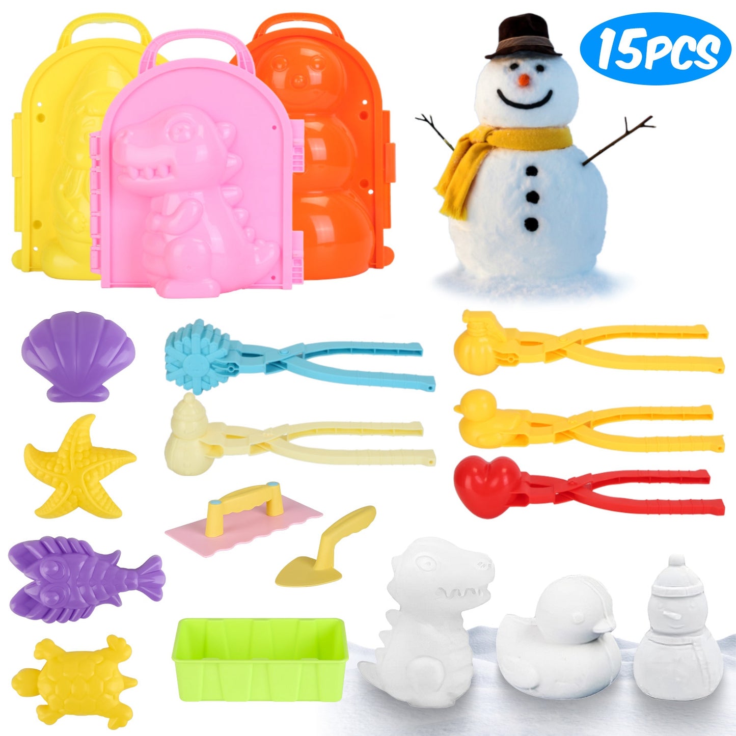 Snow Mold Kit 15-Piece with Snowball Maker and Shovels
