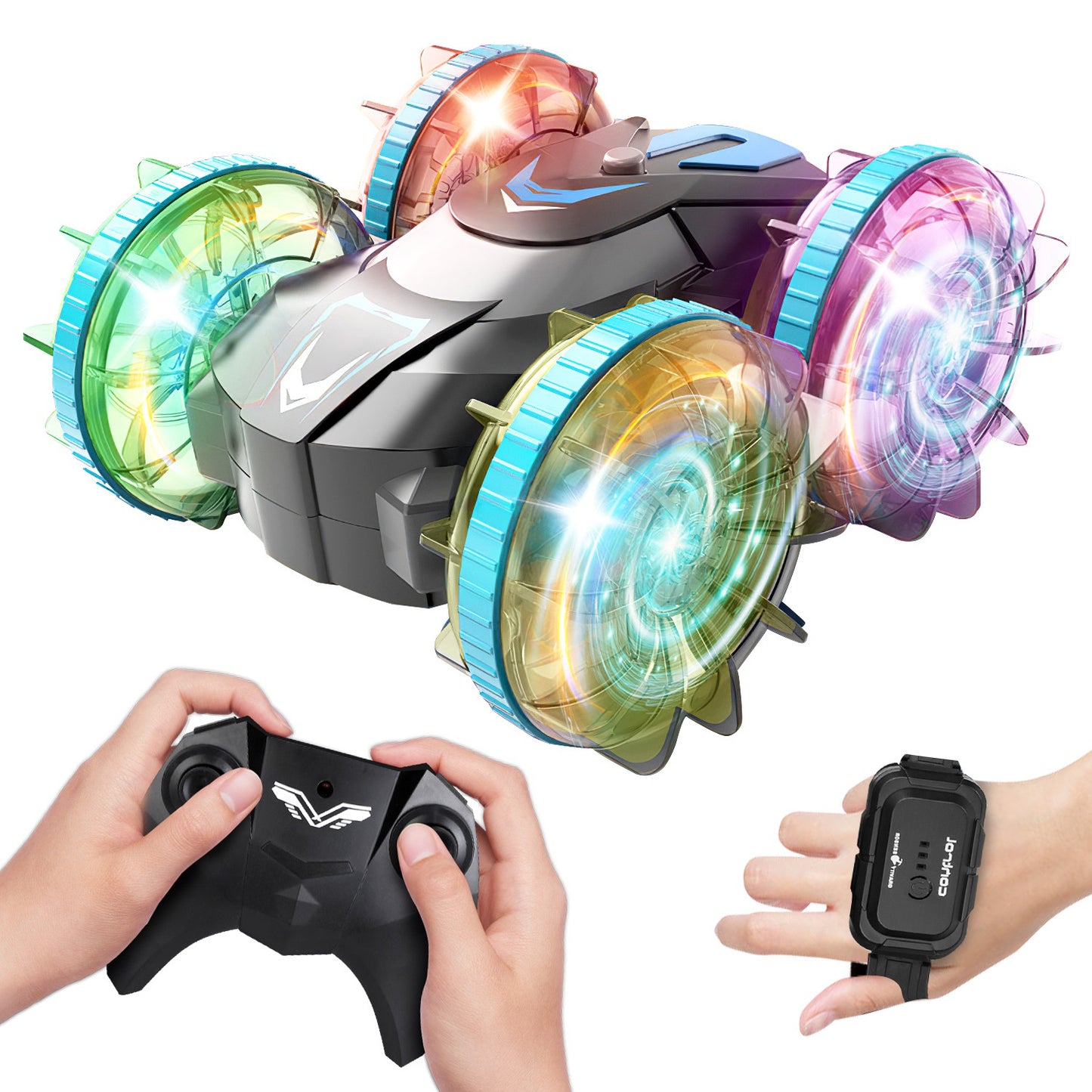 Amphibious RC Stunt Car with Wrist Controller & RGB Lights