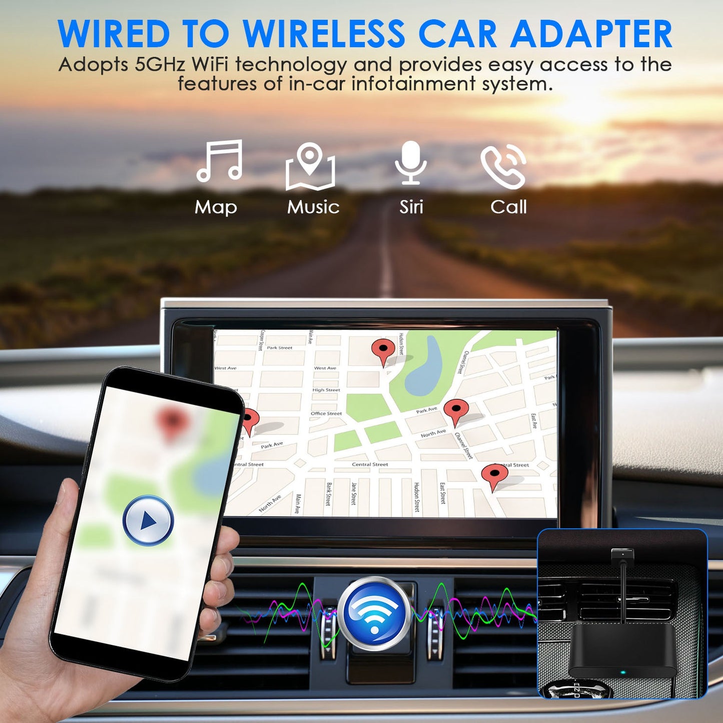 Wireless CarPlay Adapter for iPhone & Android - 5GHz WiFi