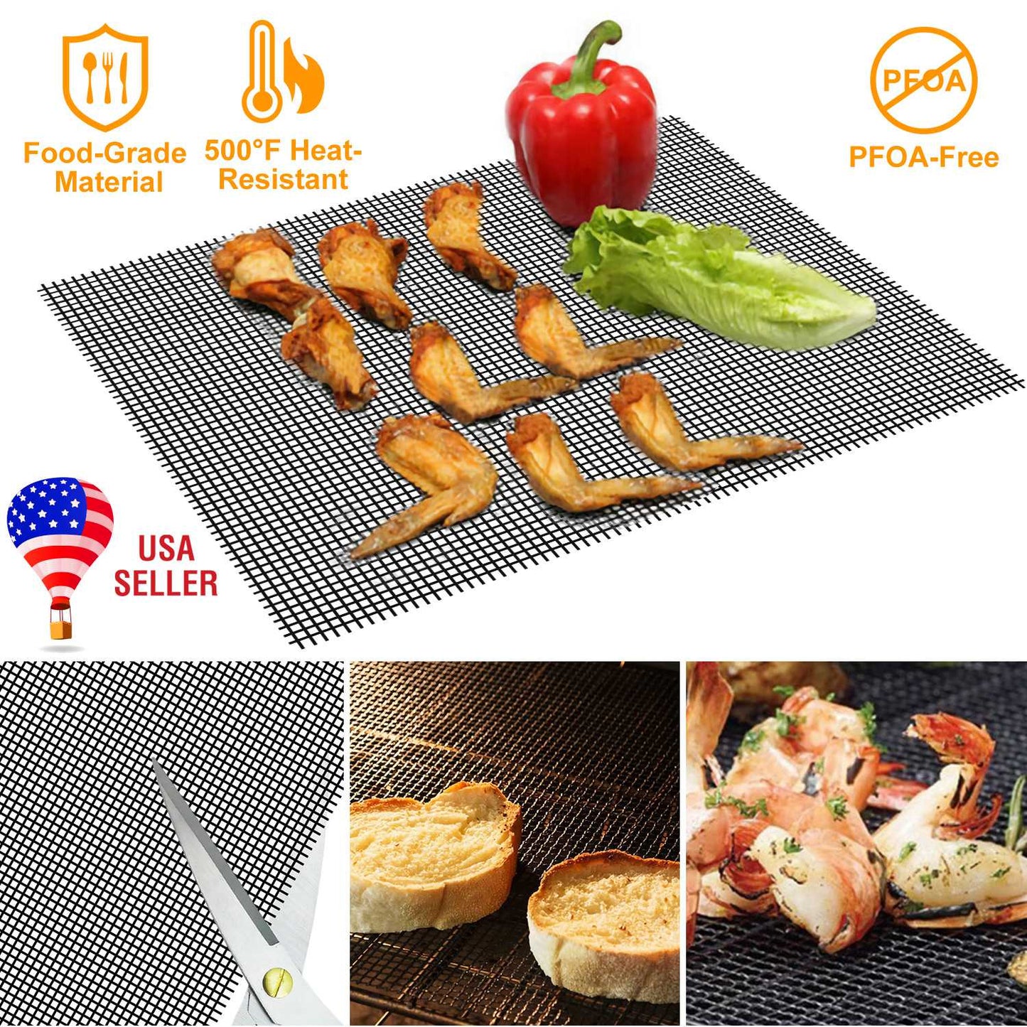 Non-Stick BBQ Grill Mat - Reusable Heat Resistant Mesh Liner