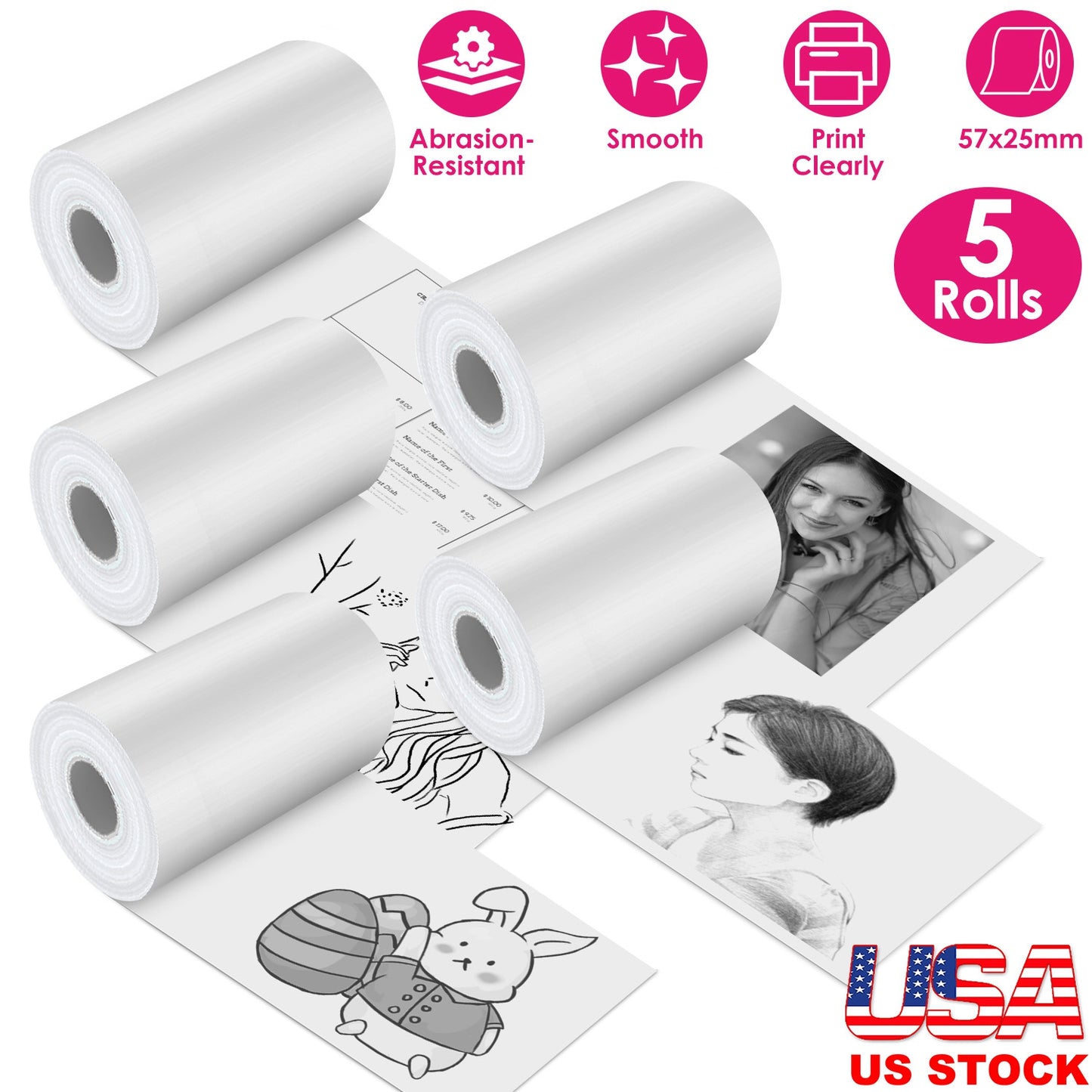 Thermal Printer Paper Rolls 57x25mm - 5 Pack White