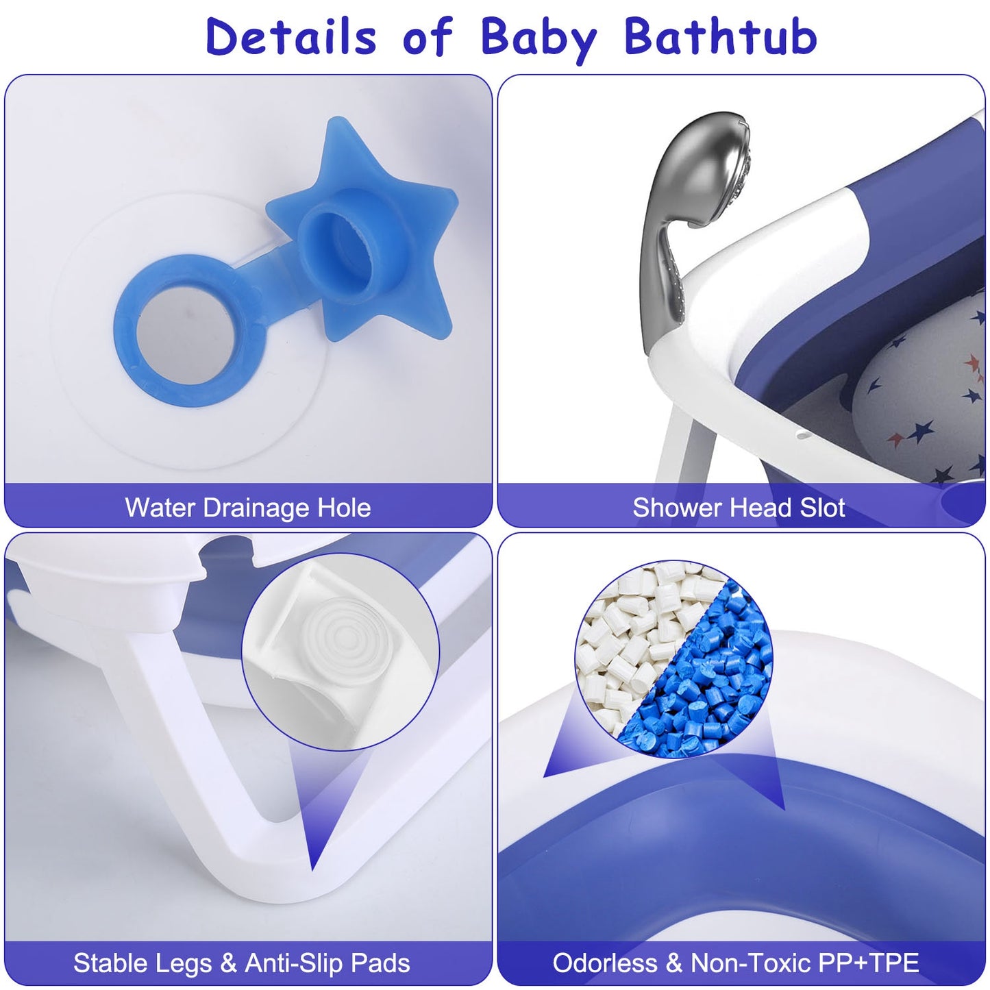 Collapsible Baby Bathtub with Thermometer for 0-24 Months