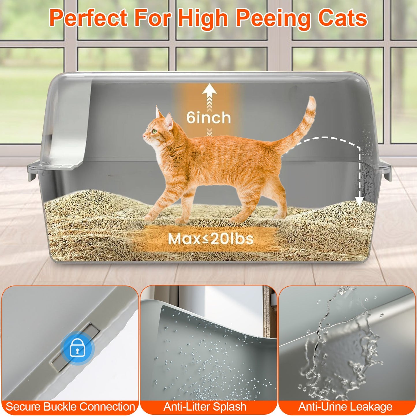 Enclosed Stainless Steel Cat Litter Box with Lid - Large