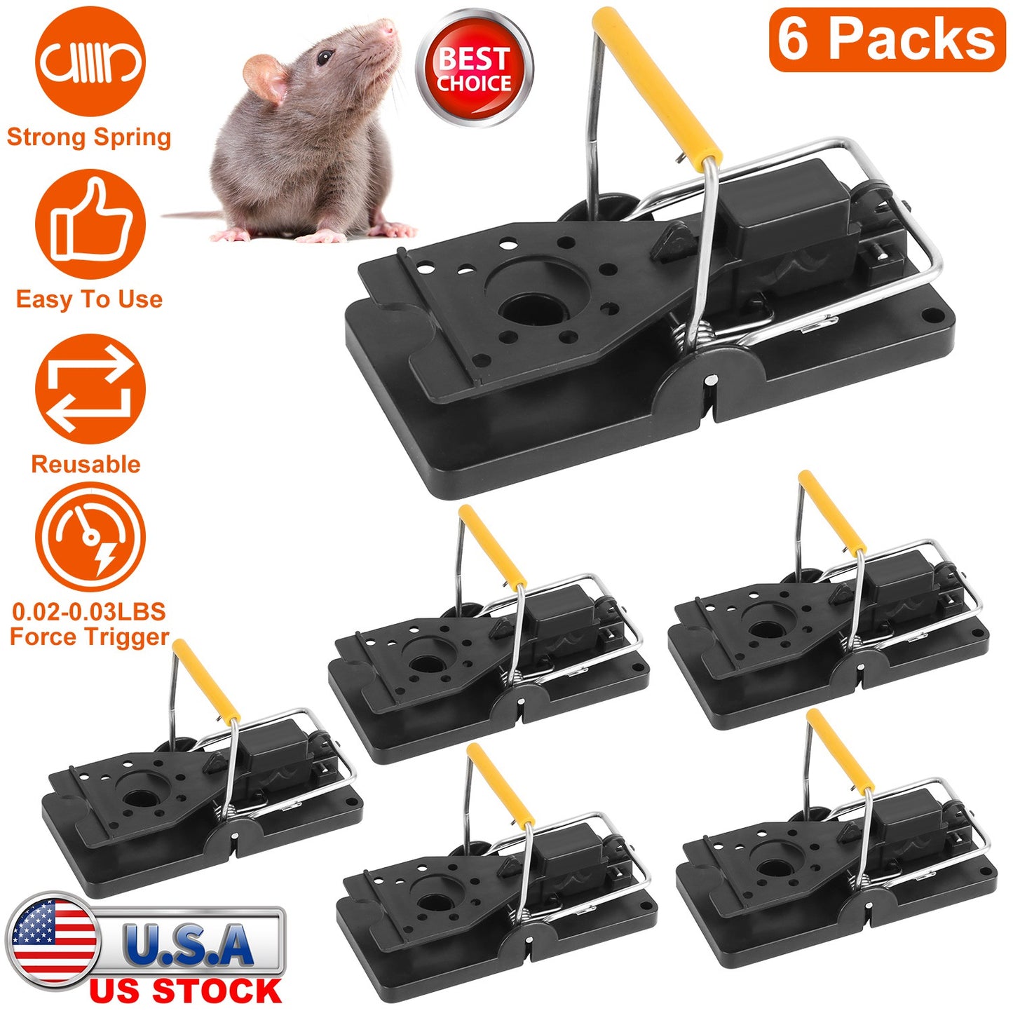 Reusable Mouse Traps 6-Pack with Sensitive Spring Trigger