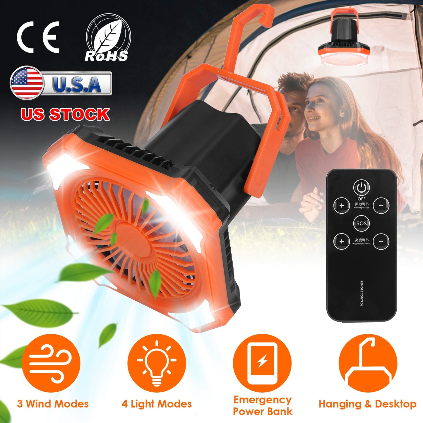 Camping Lantern Fan with 10000mAh Power Bank & Remote