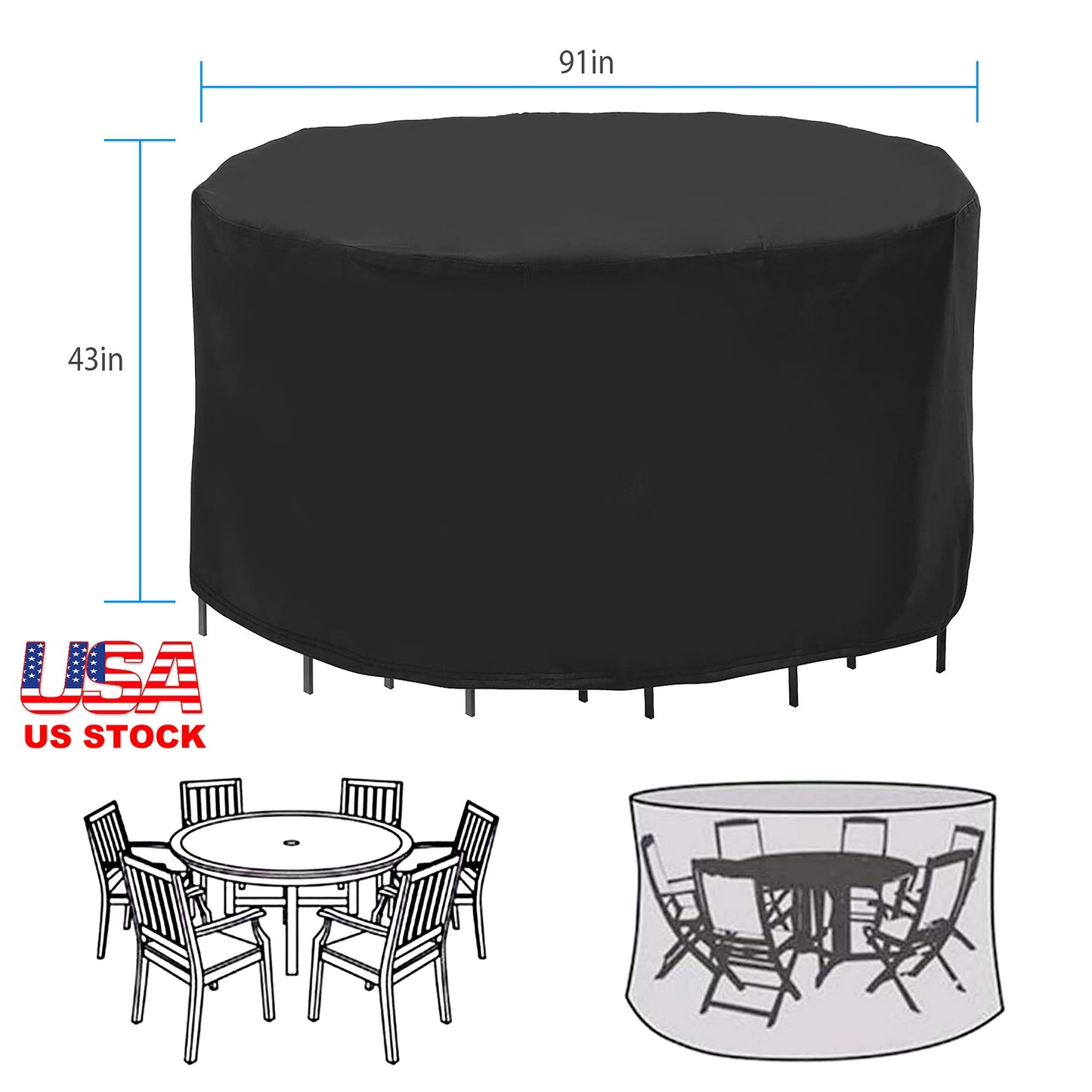 Round Patio Furniture Cover 73x43in - UV & Water Resistant