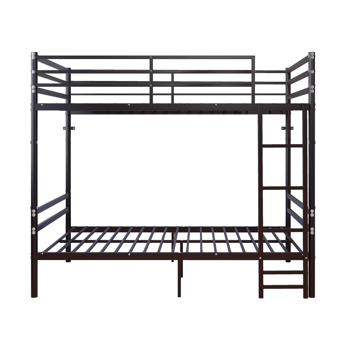 Twin Over Twin Metal Bunk Bed with Ladder and Guardrails