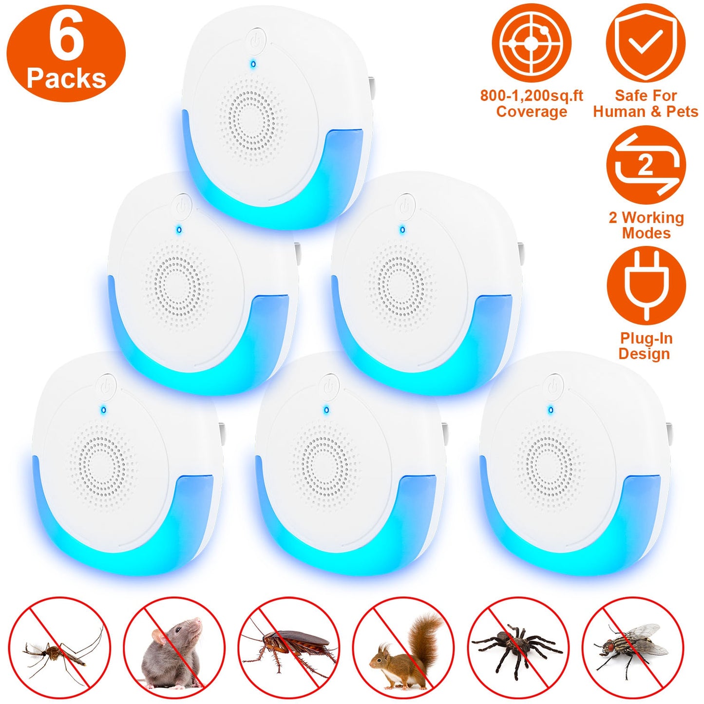 Ultrasonic Pest Repeller 6-Pack Plug-In Indoor Mouse Deterrent