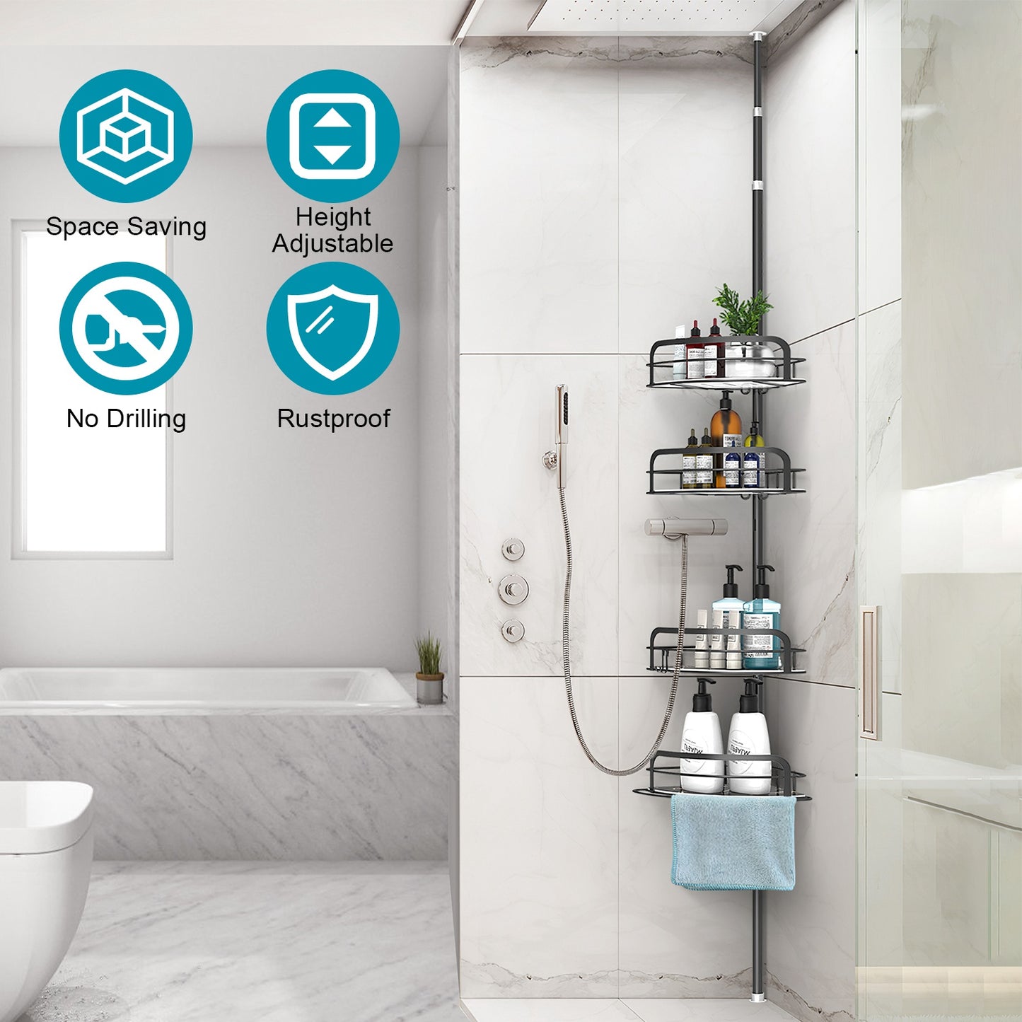 Corner Shower Caddy with 4 Adjustable Shelves