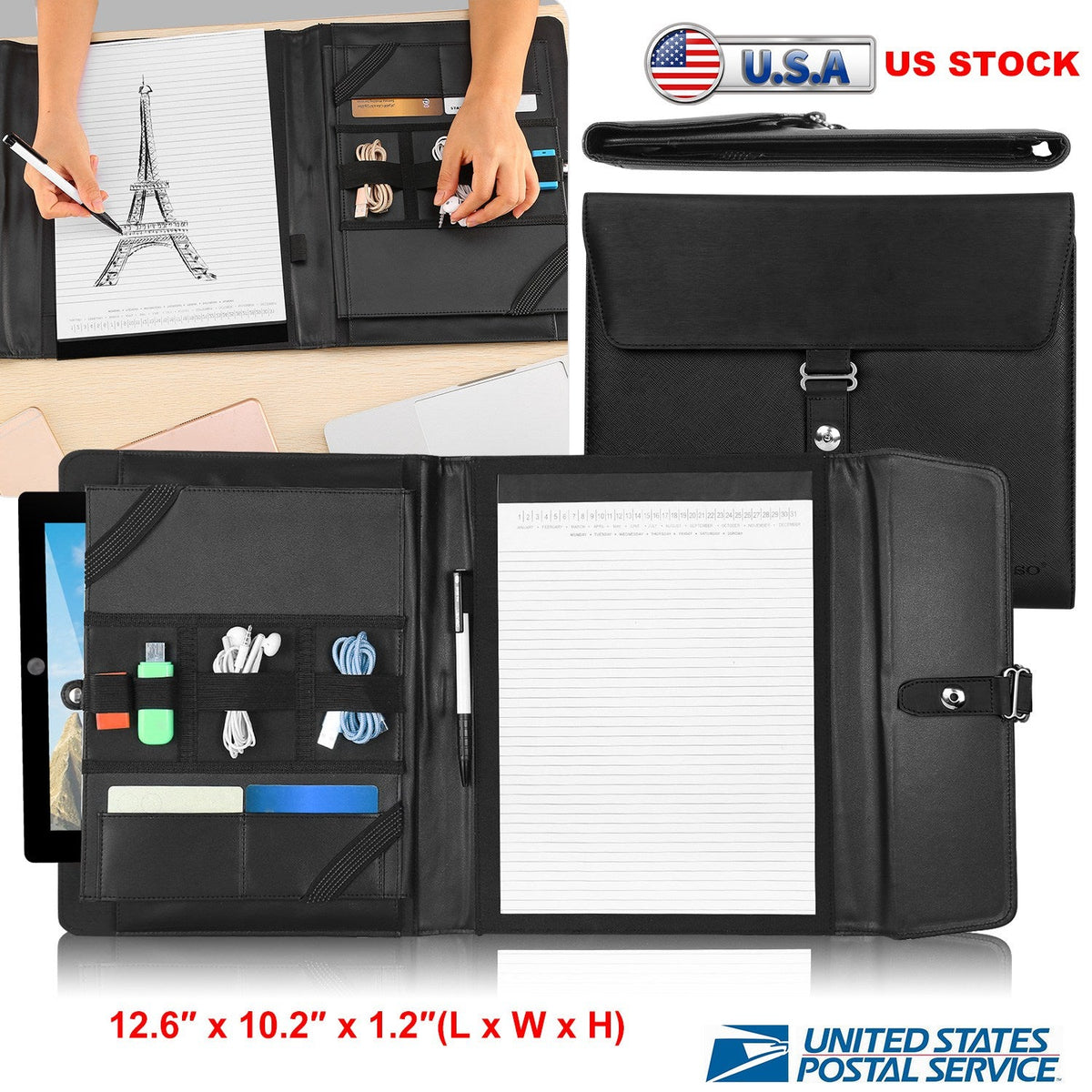 Padfolio Portfolio Folder Business Document Organizer PU Leather Padfolio Holder Case for 9.7" iPad Tablet Business Cards