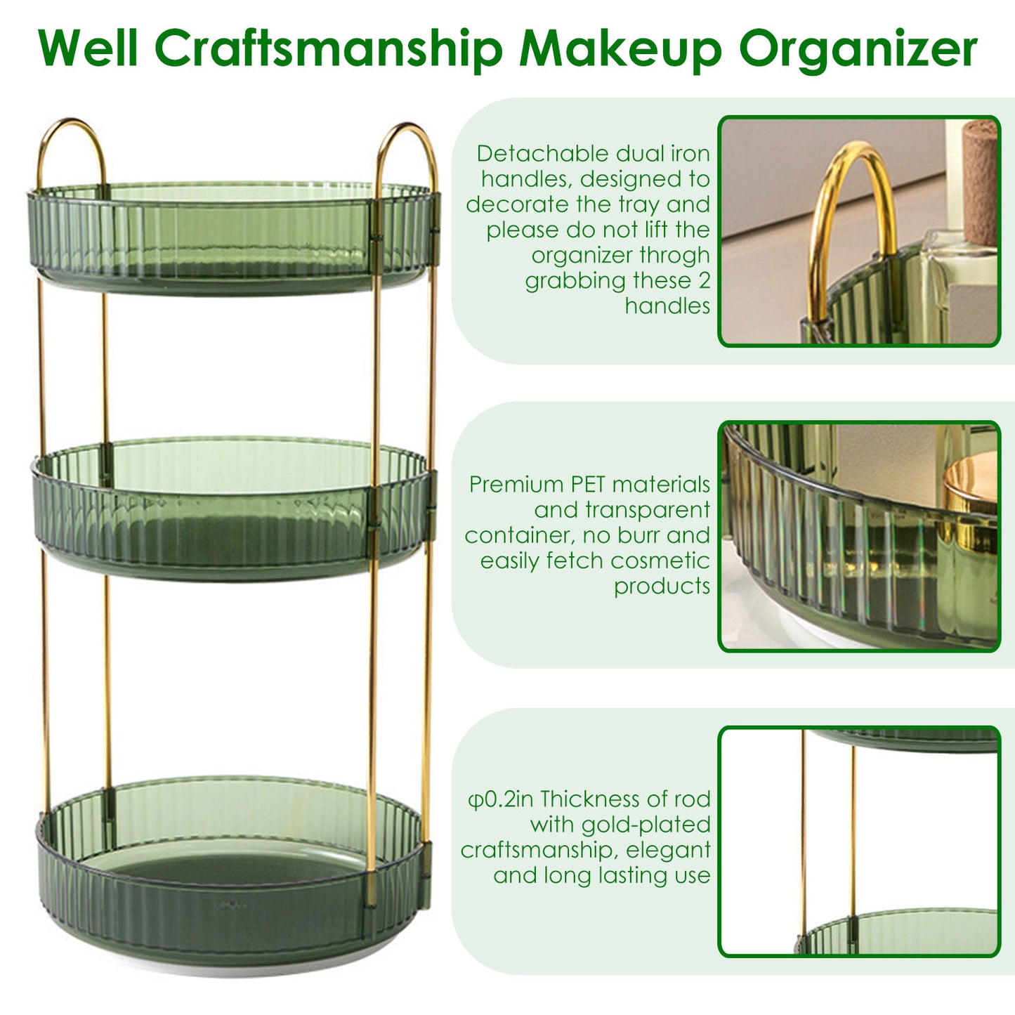 3-Tier Rotating Makeup Organizer with 360° Spin