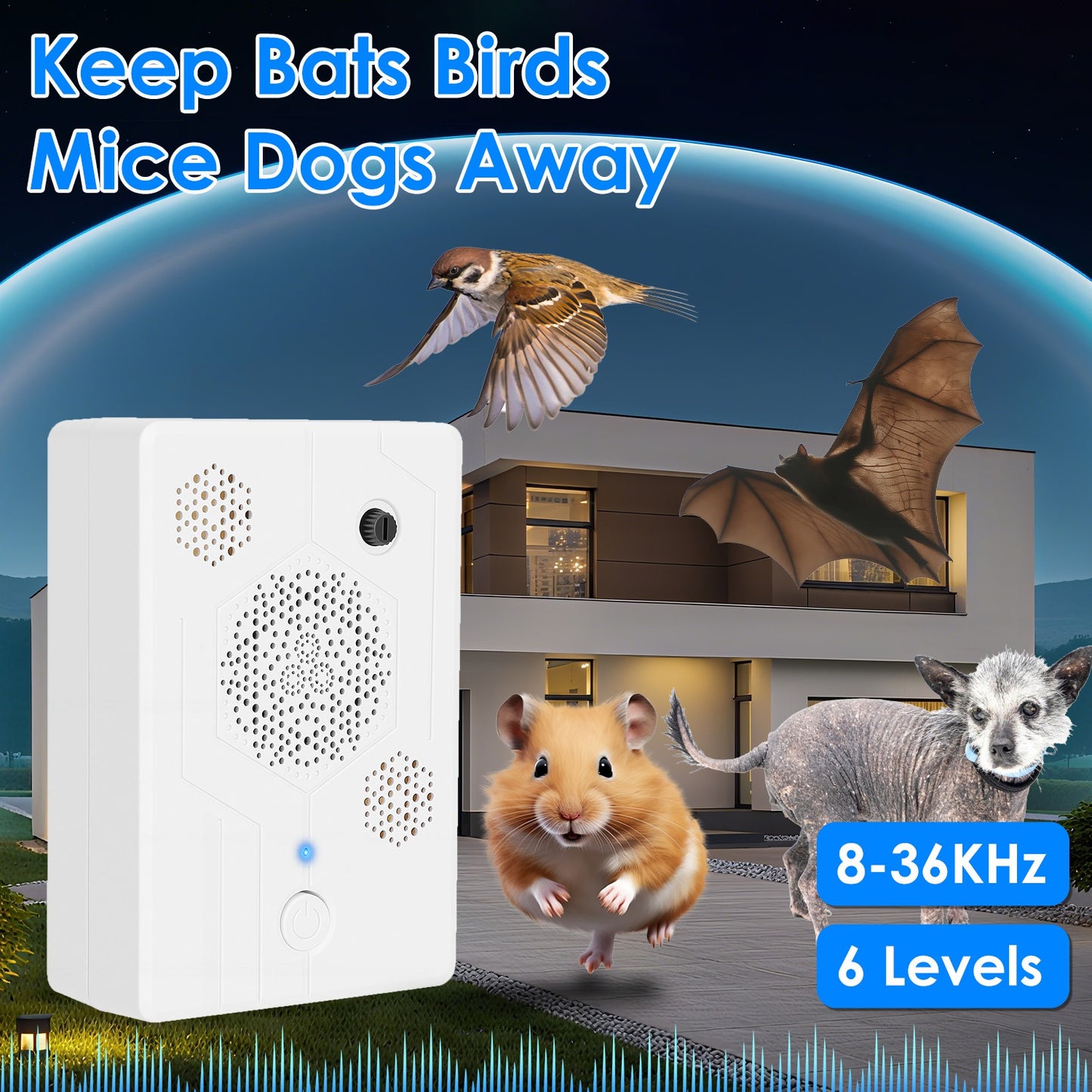 Ultrasonic Pest Repeller 2-Pack Rechargeable Bat Bird Mouse