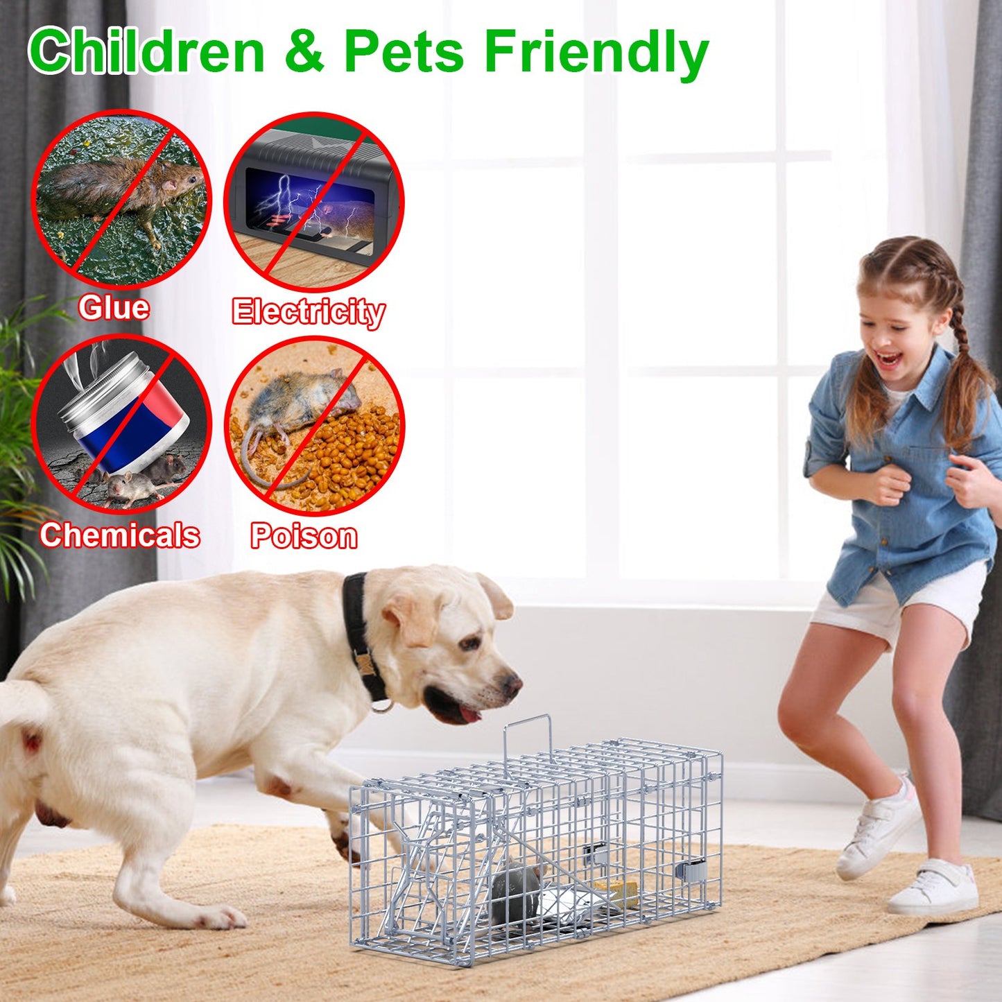Foldable Humane Rat Trap Cage - 2 Pack Galvanized Steel