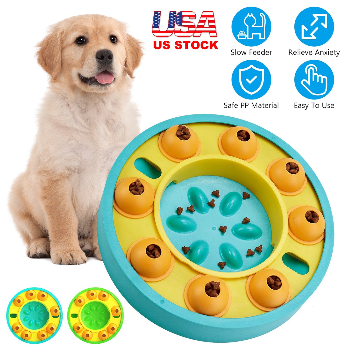 Dog Puzzle Feeder Slow Feed Bowl with Rotating Granaries