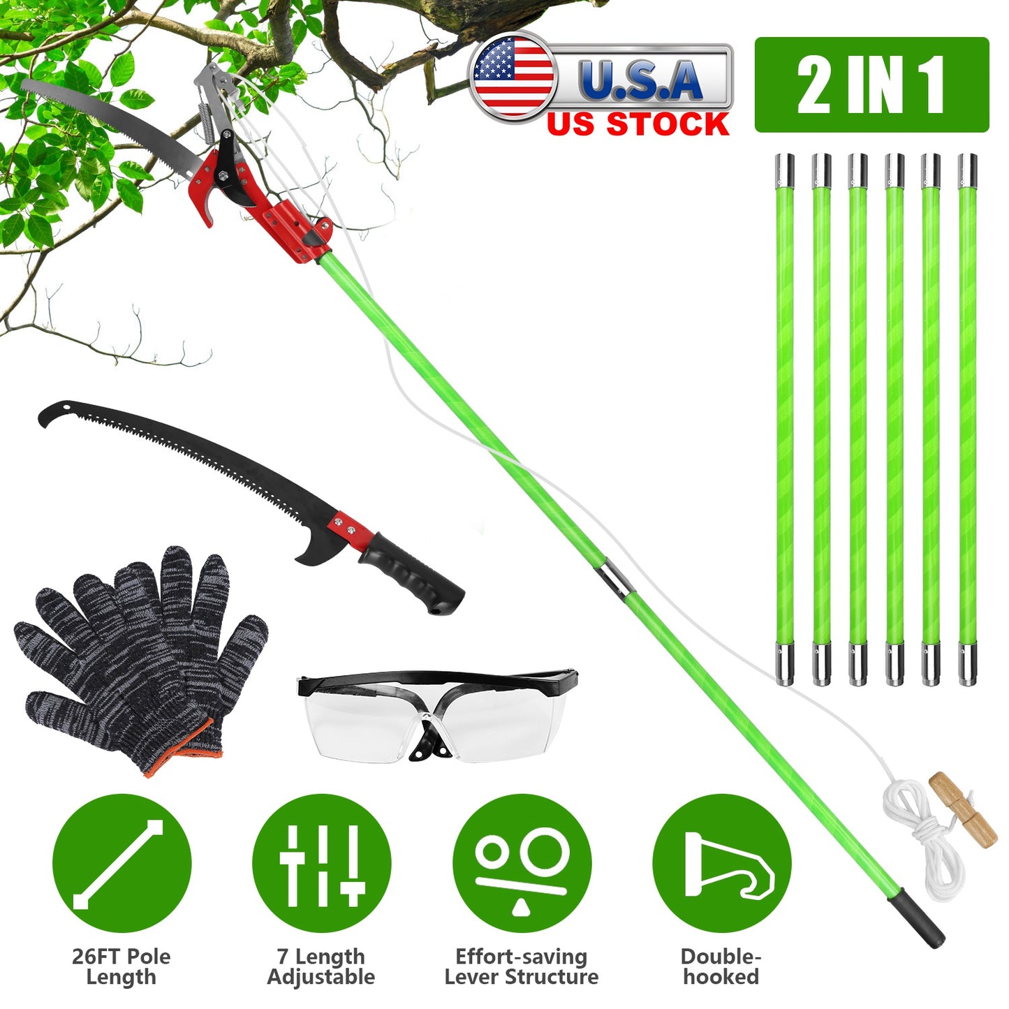 Extendable Manual Pole Saw 8-15ft Tree Pruner with Saw Blade