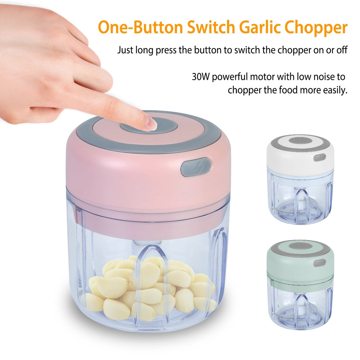 Mini Electric Garlic Chopper 8.45OZ Cordless Garlic Mincer Food Chopper Rechargeable Food Blender Chili Nut Onion Pepper Meat Ginger Baby Food