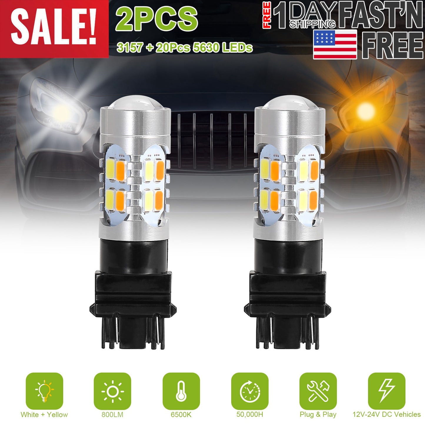 T25 3157 LED Turn Signal Bulbs with Load Resistors (2-Pack)