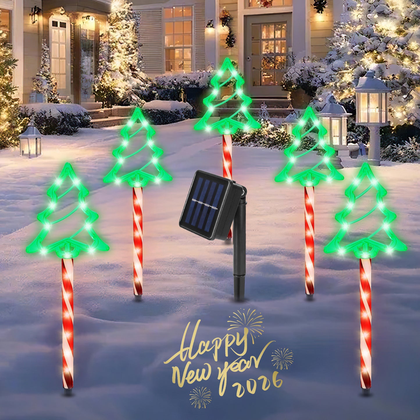 Solar Christmas Pathway Lights 5-Pack with 8 Lighting Modes