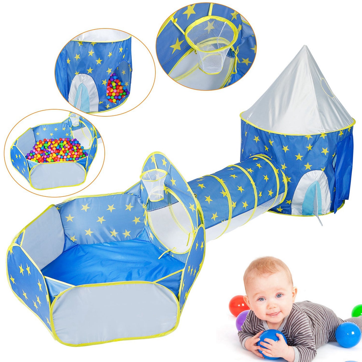 Kids Play Tent 3-in-1 with Tunnel and Ball Pit