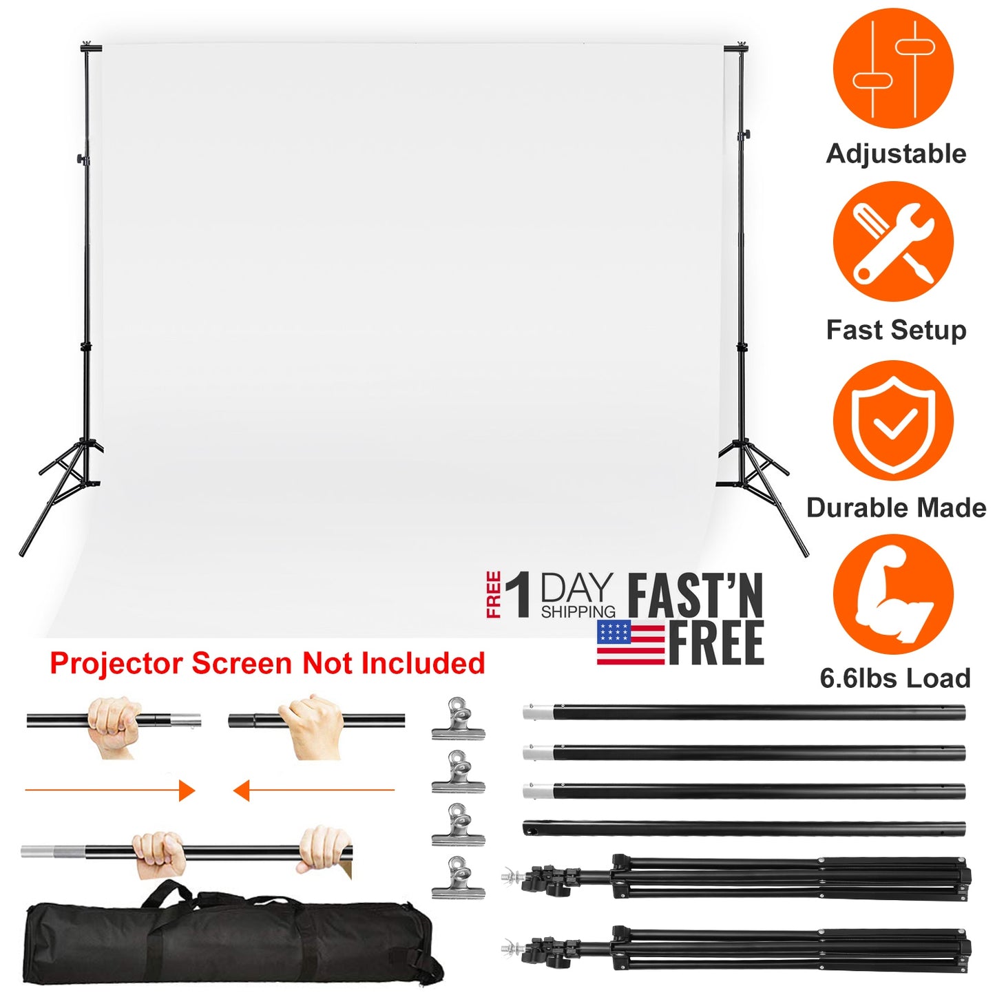 Backdrop Stand 6.5x10ft Adjustable Photography Support System