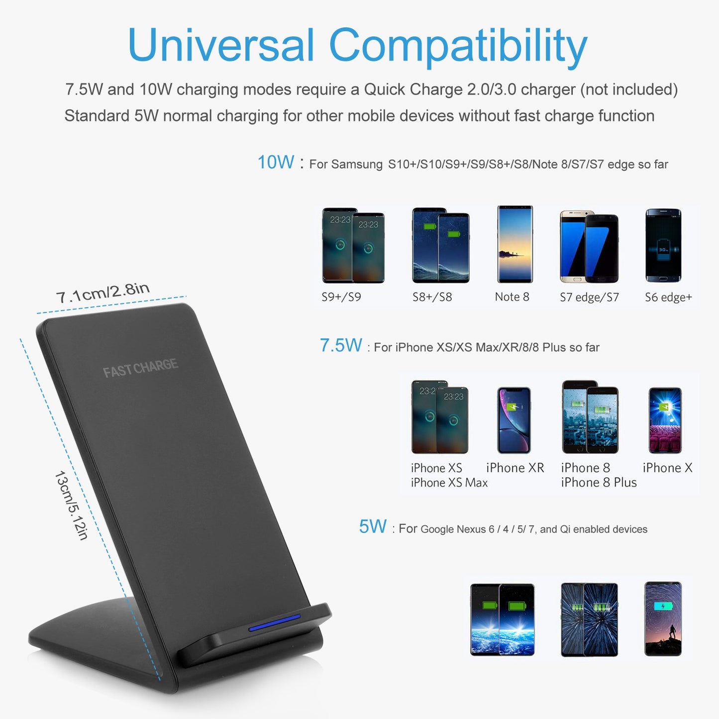 Wireless Charging Stand 10W Fast Charge Dual Coil Qi Certified