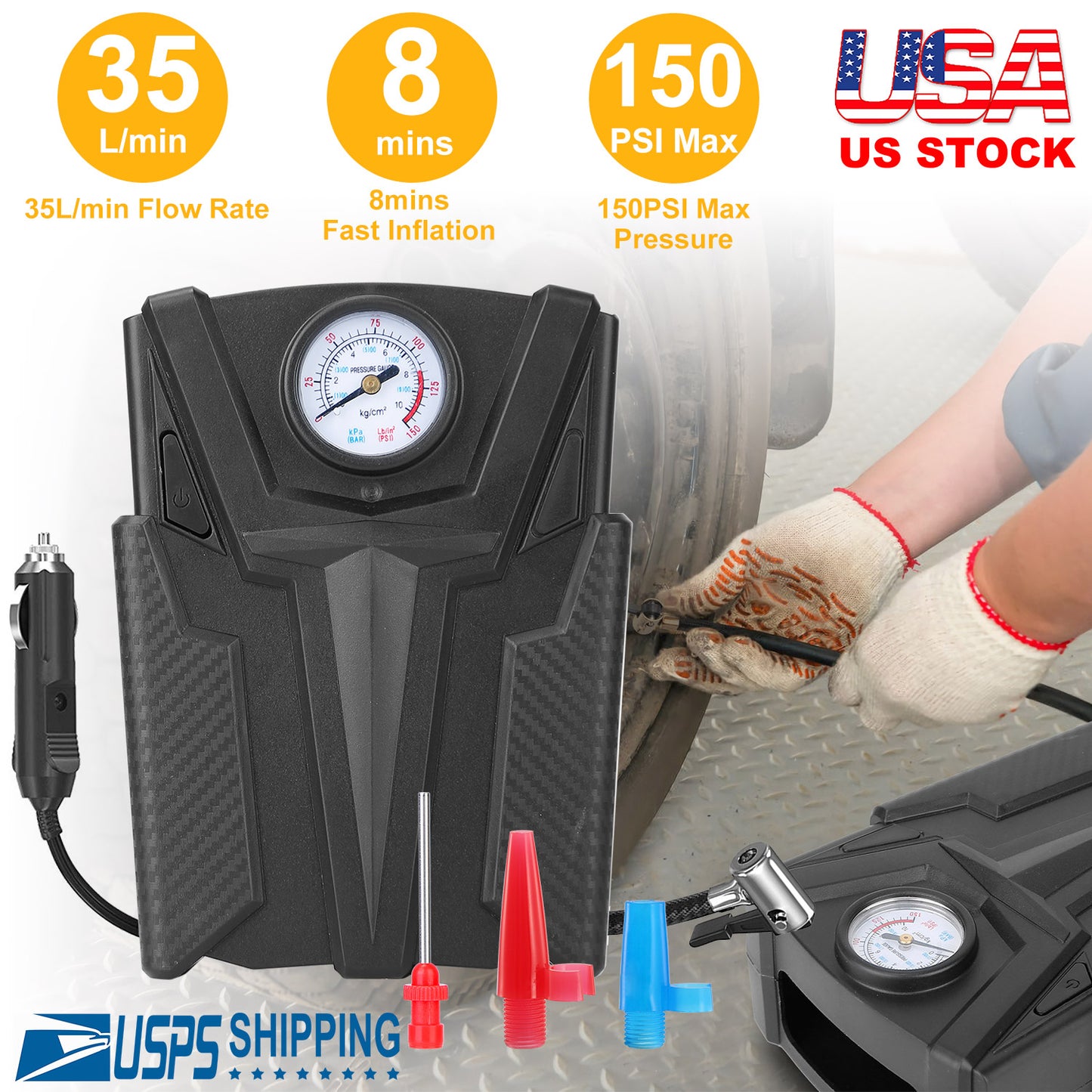 Portable Car Tire Air Compressor with Pointer Gauge 12V DC