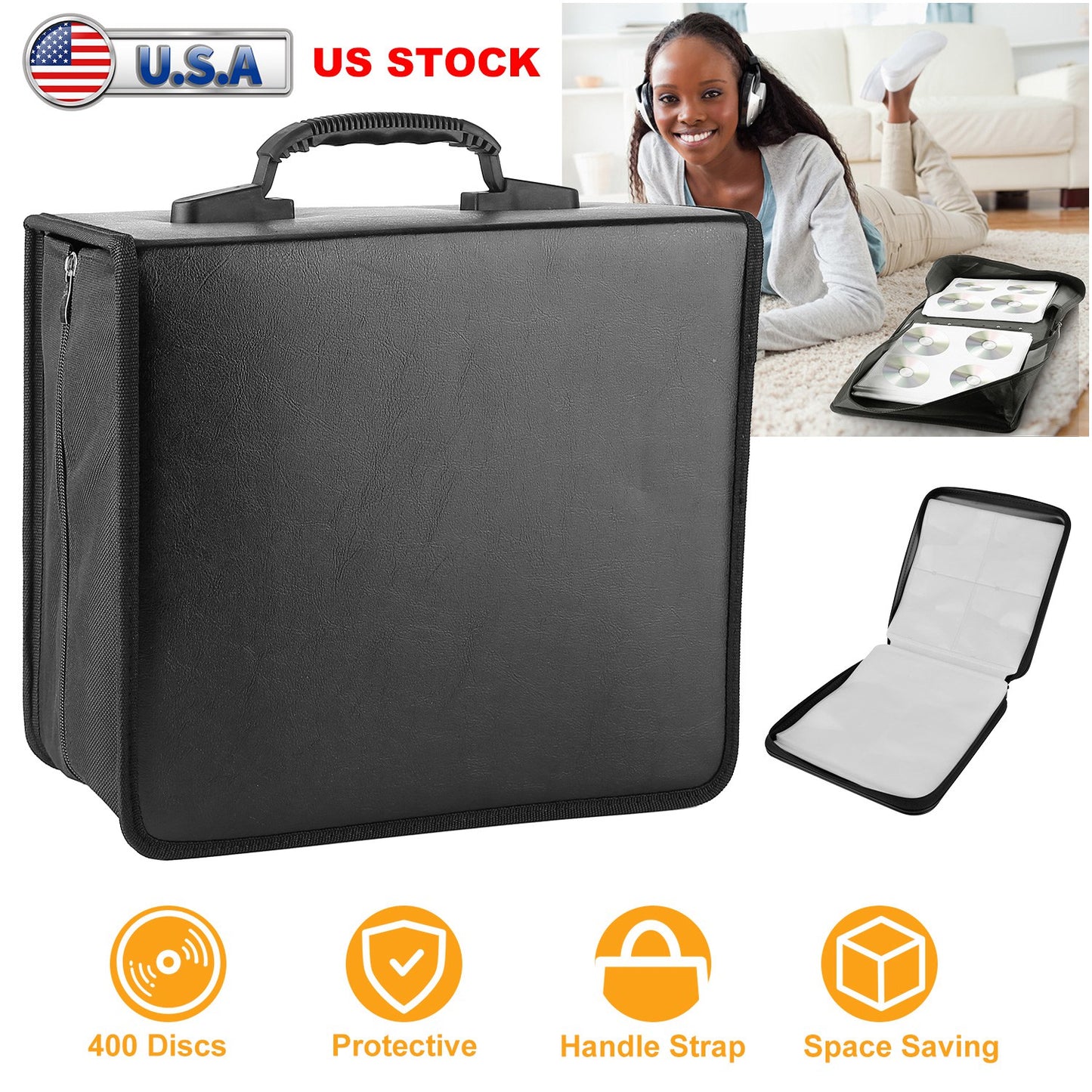 400 Disc CD DVD Storage Case with Carrying Handle