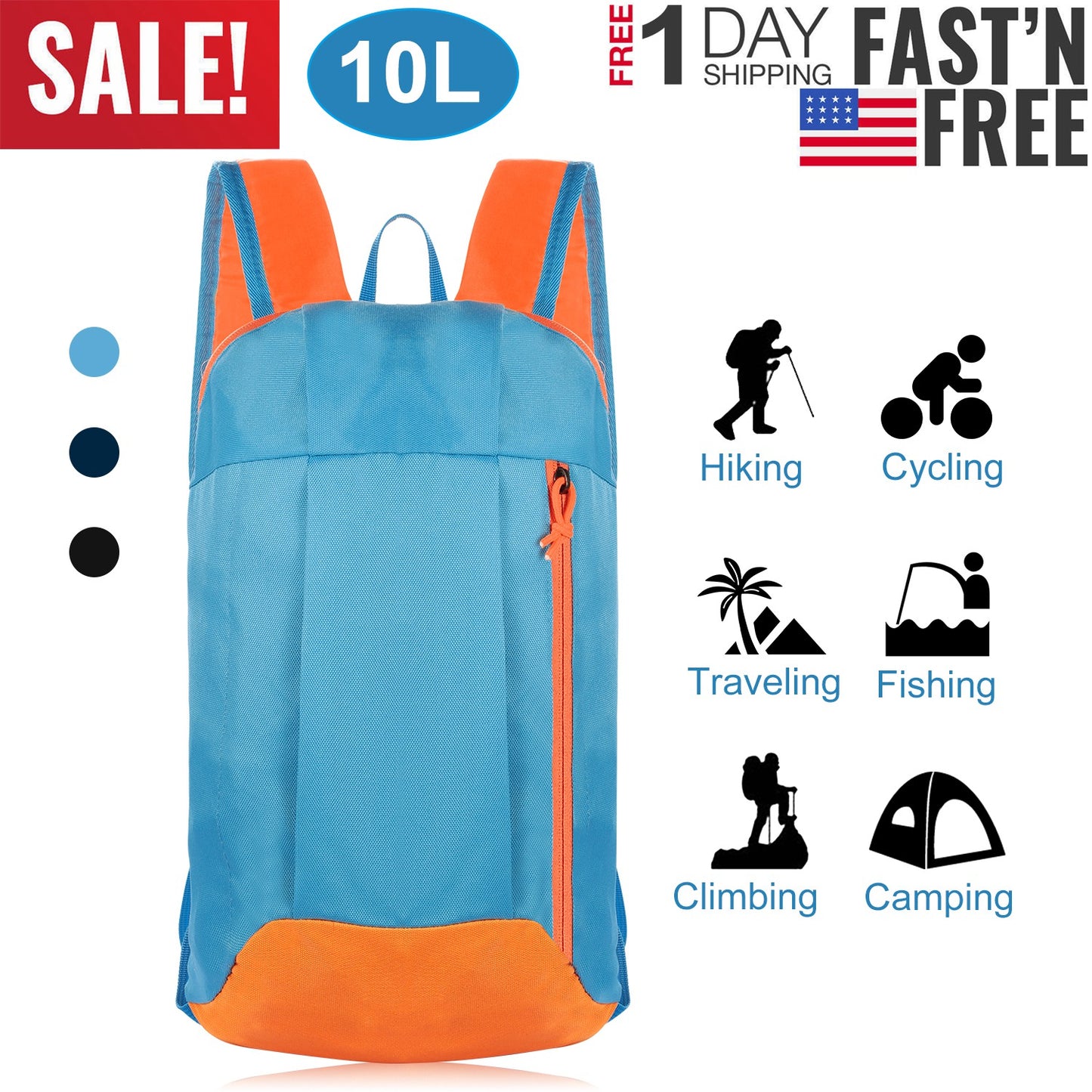 10L Waterproof Daypack for Hiking, Cycling & Travel
