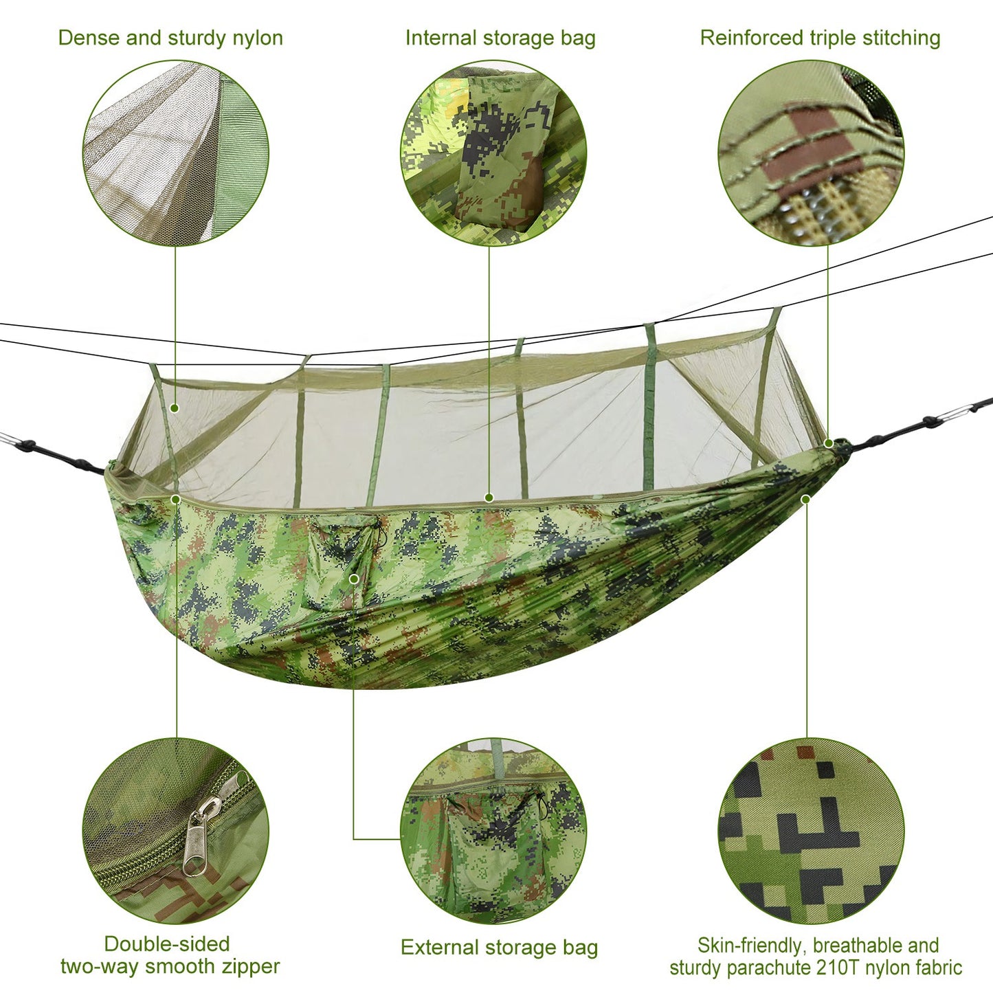 Camping Hammock with Mosquito Net - 600lb Capacity for 2 People