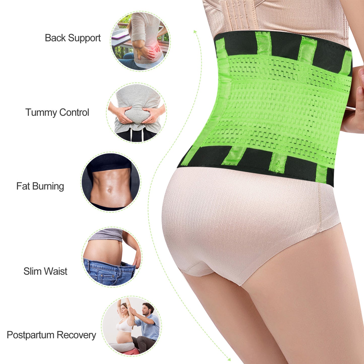 Waist Trainer Belt with Back Support - Adjustable Slimming Band