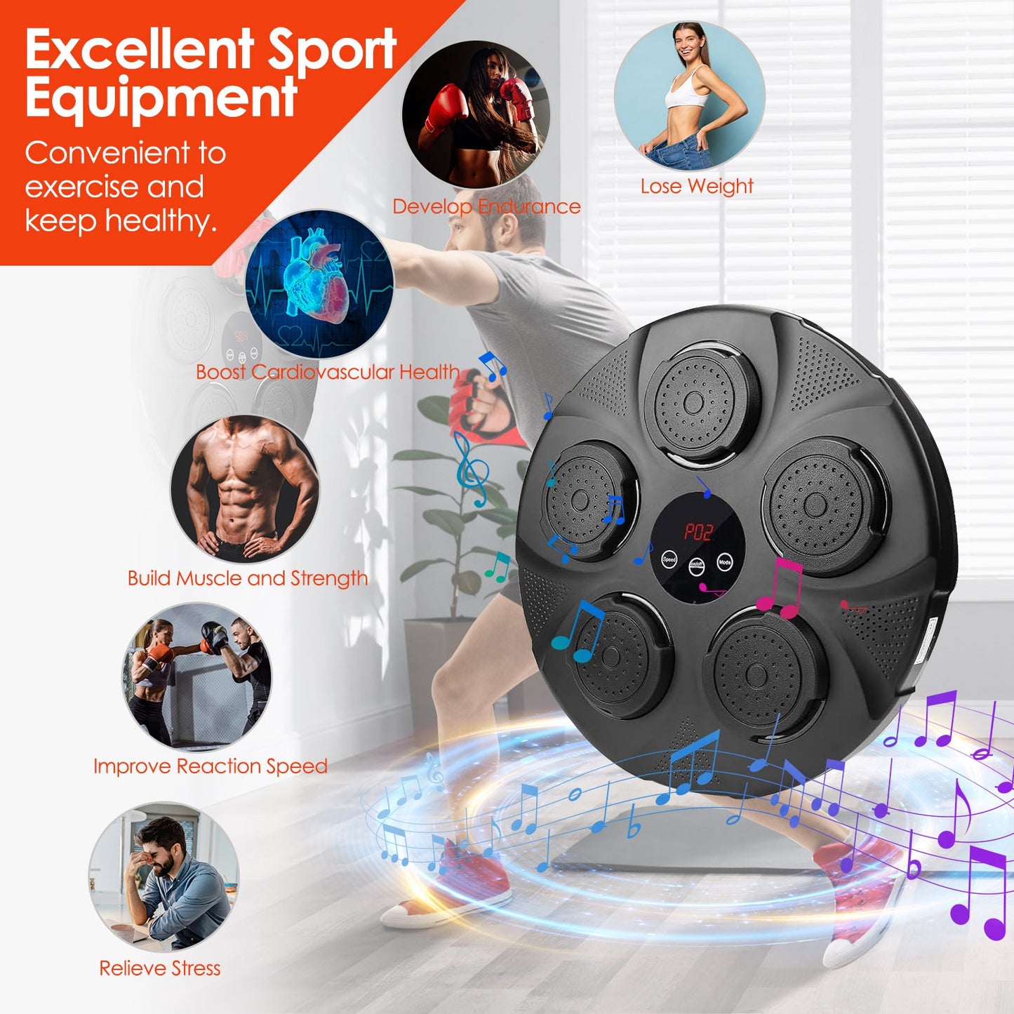 Music Boxing Machine with LED Lights and Bluetooth Speaker