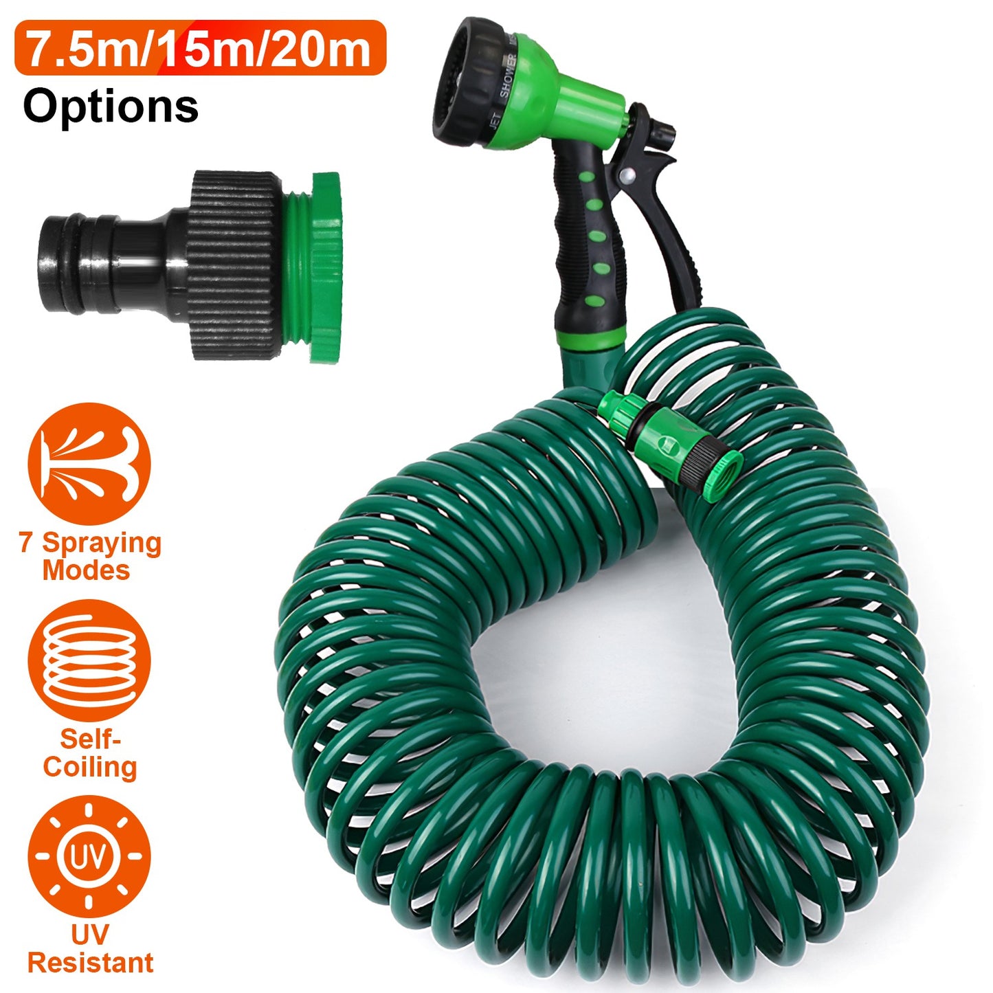 Self-Coiling Garden Hose with 7-Mode Sprayer - 49.2ft