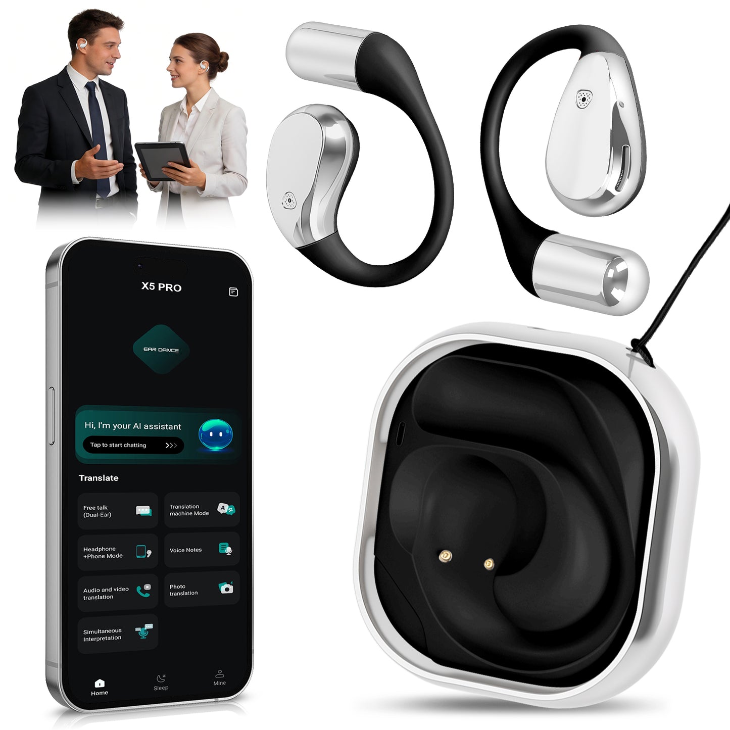 AI Translation Earbuds with 165 Languages & Open-Ear Design