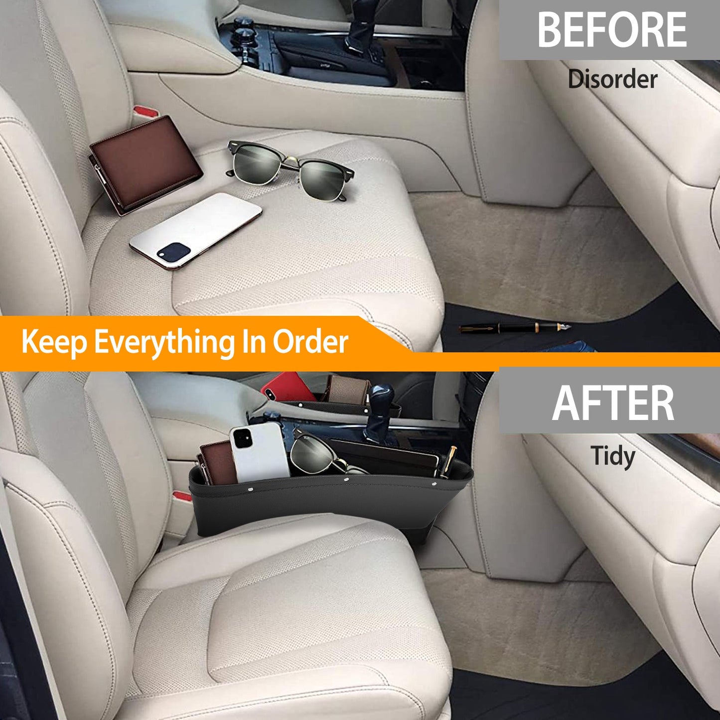 Seat Wedge Organizer 2-Pack for Car Storage