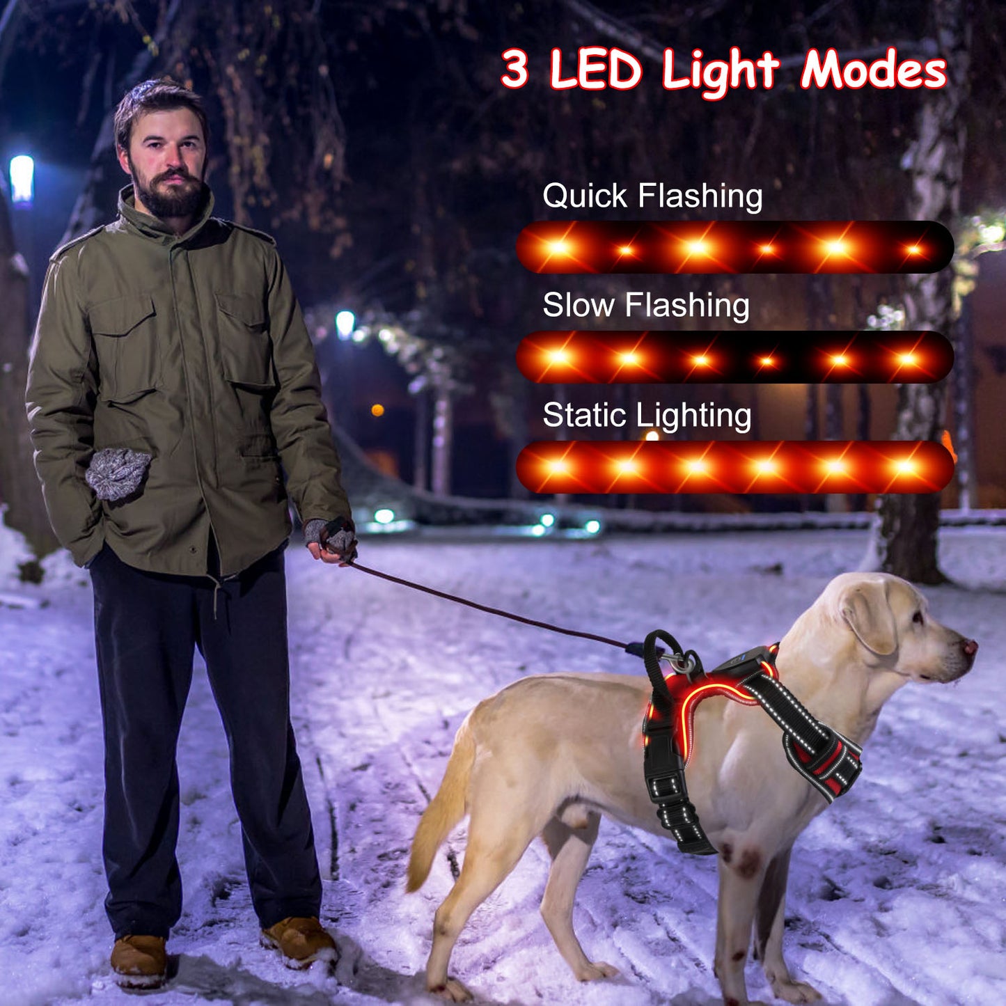 LED Dog Harness Rechargeable No-Pull Vest with Handle