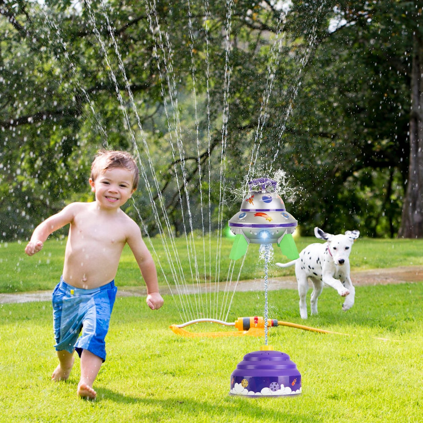 UFO Water Sprinkler Toy with LED Lights & 360° Rotation