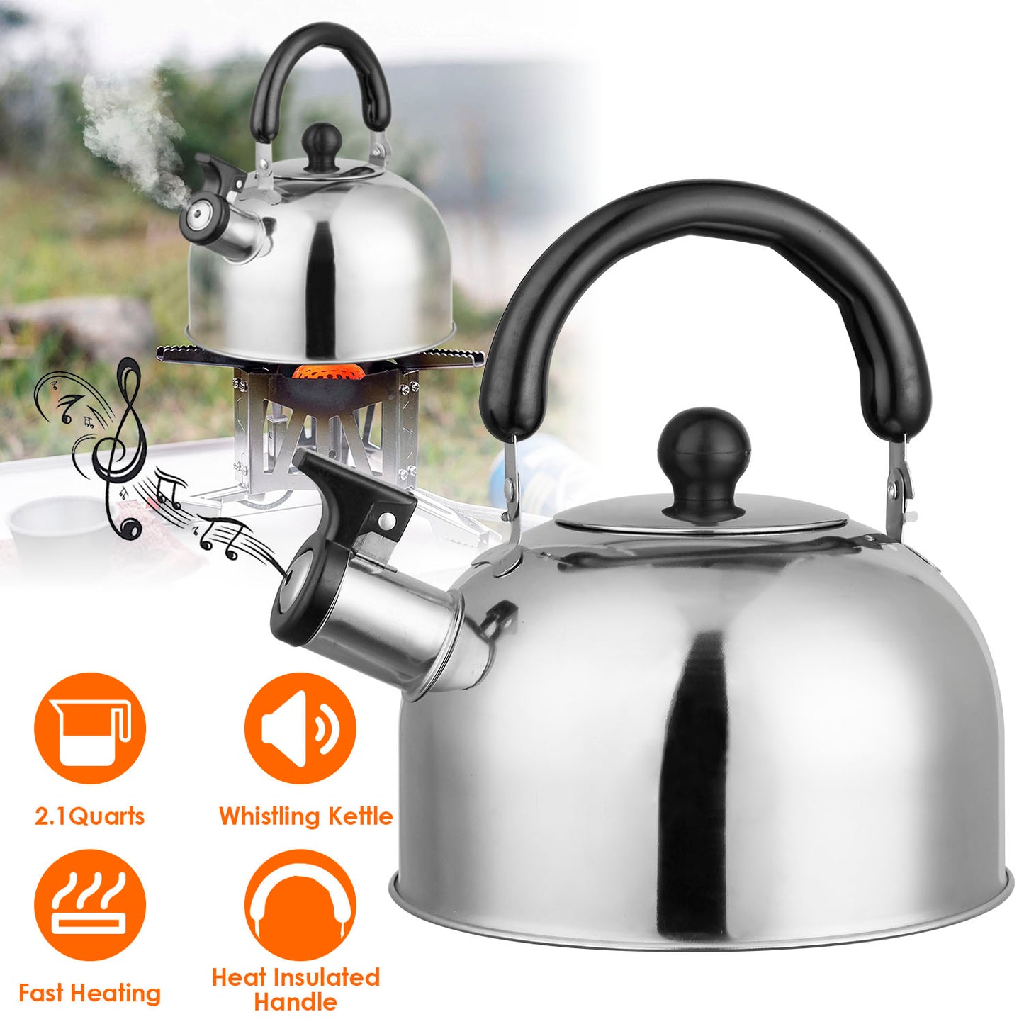 Whistling Tea Kettle 2.1 Quart Stainless Steel Stovetop