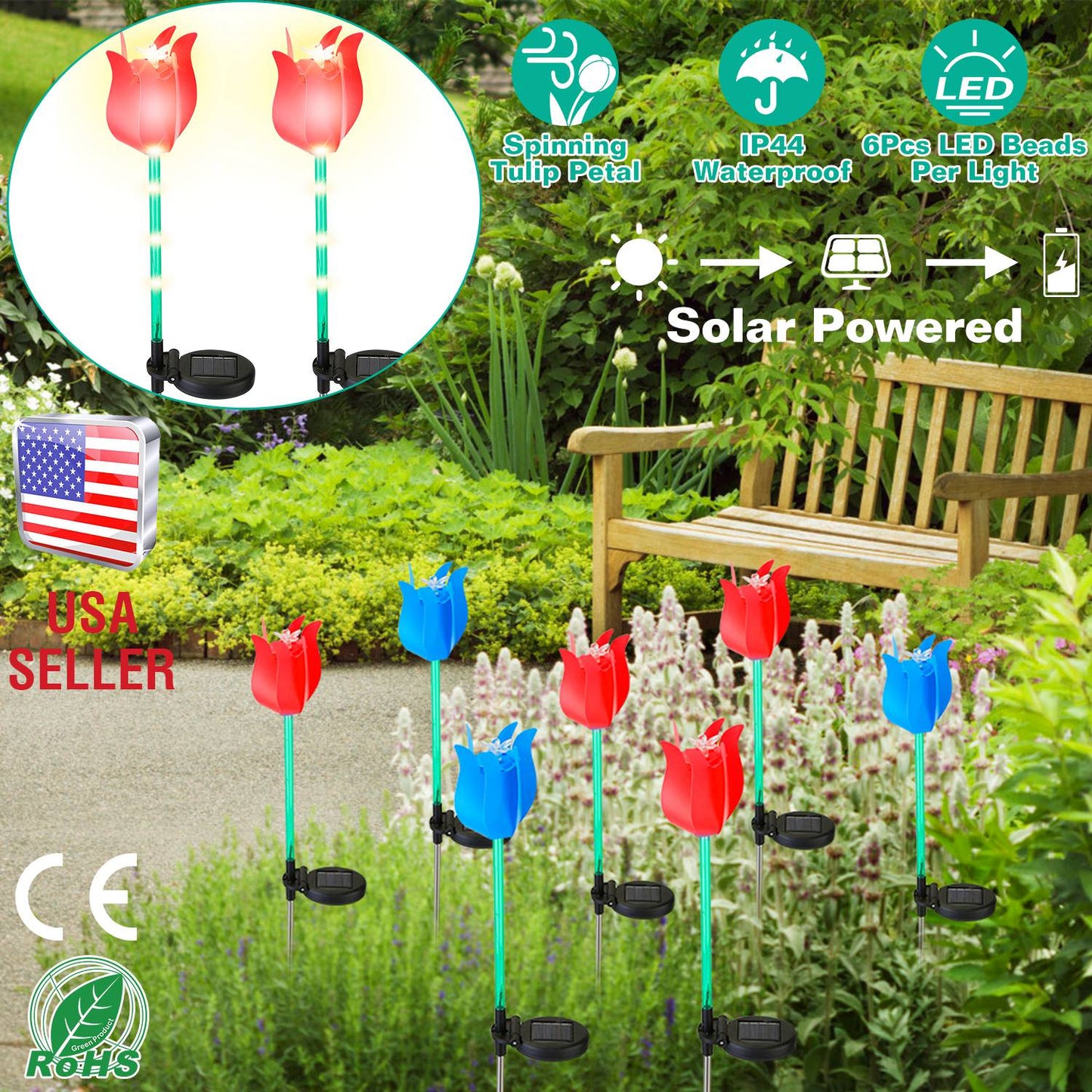 Solar Powered Tulip Garden Stake Light with Windmill