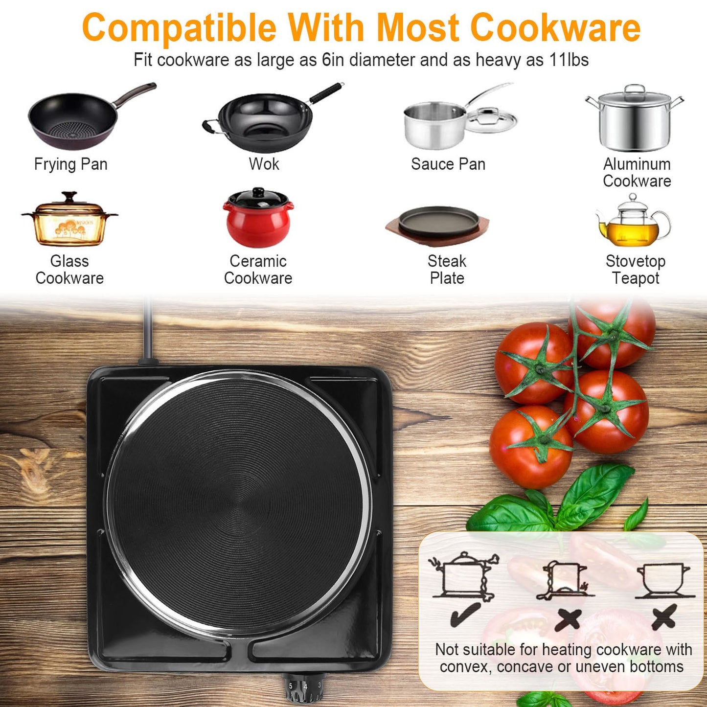 Electric Single Burner Hot Plate 1500W Portable Countertop Stove