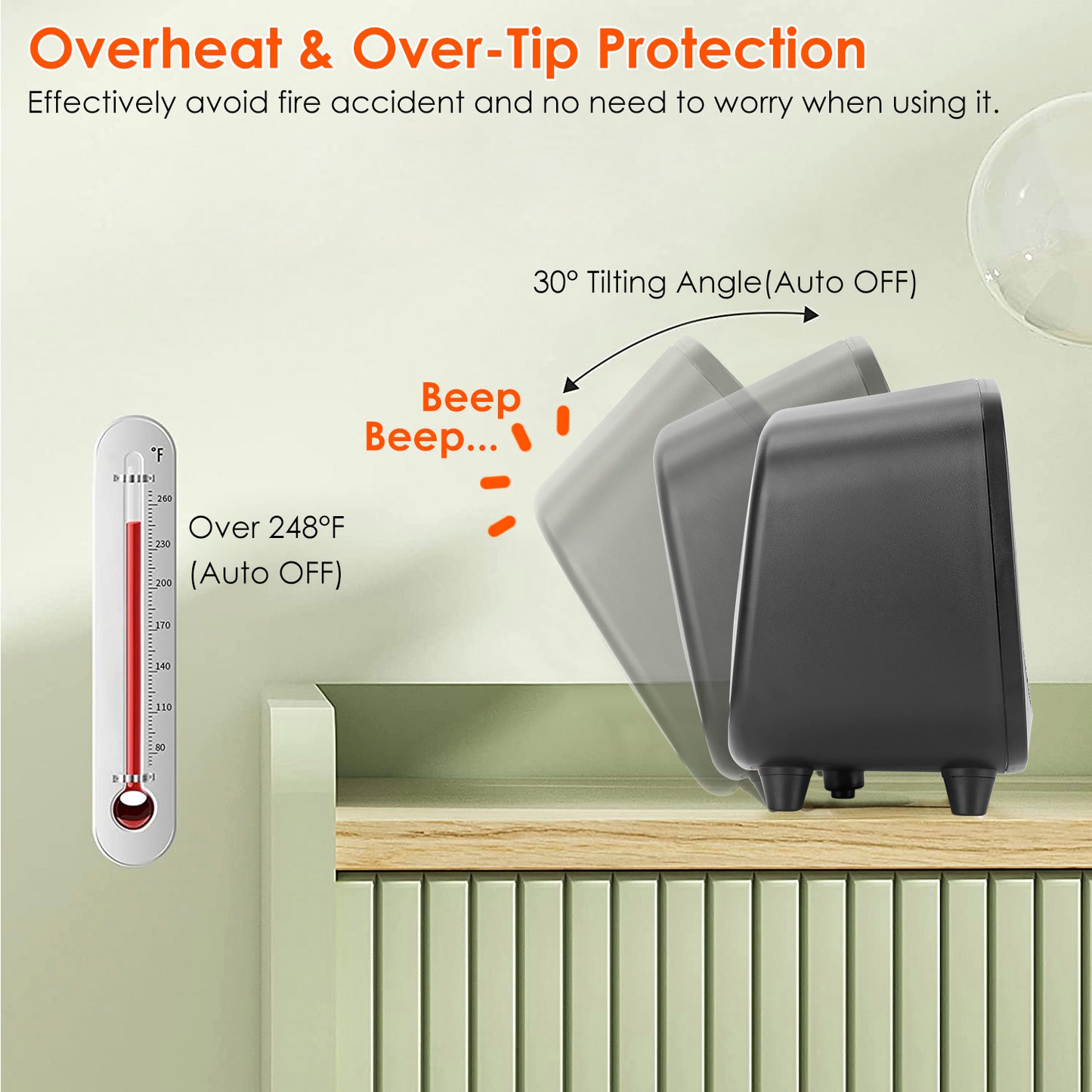 Portable PTC Ceramic Space Heater with Tip-Over Protection