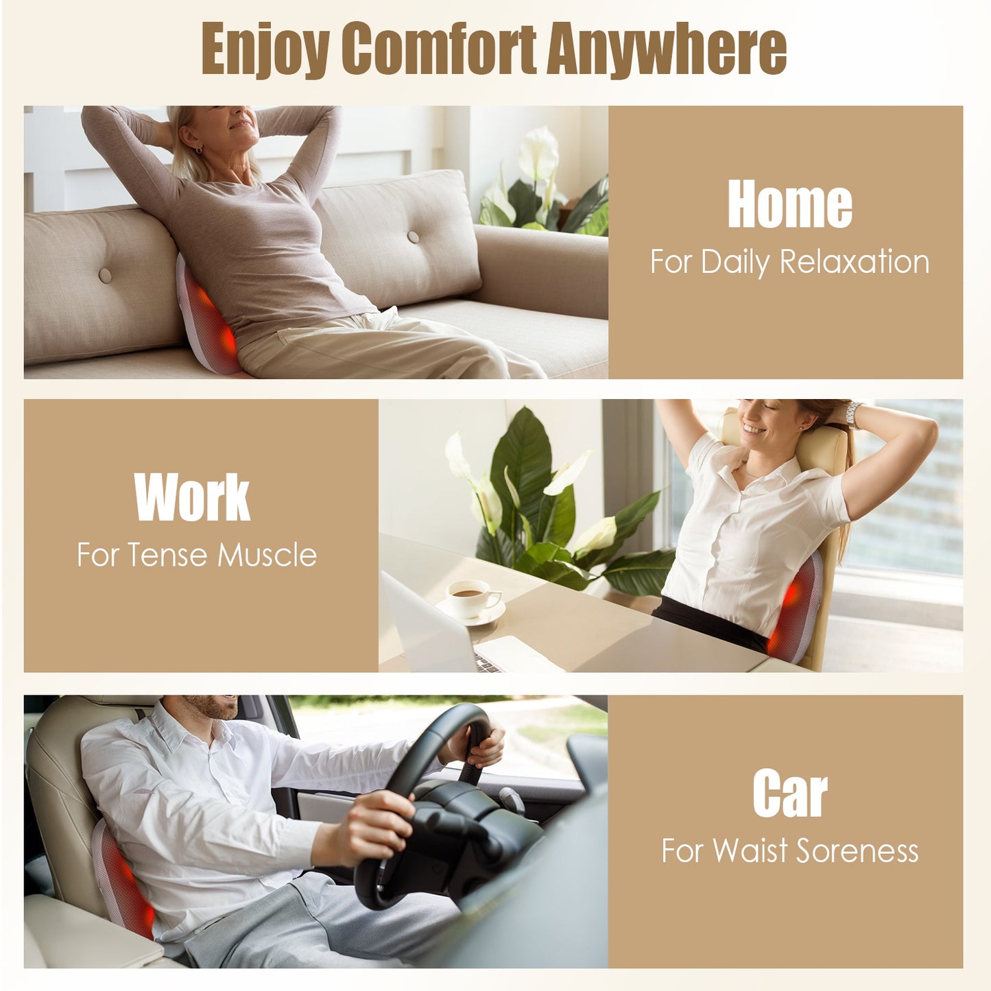 Cordless Shiatsu Back Massager with Heat & Kneading Nodes