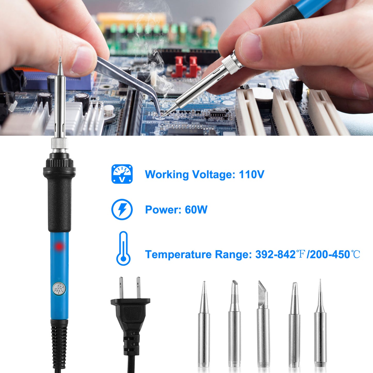 Adjustable Temperature Soldering Iron 60W with 5 Tips