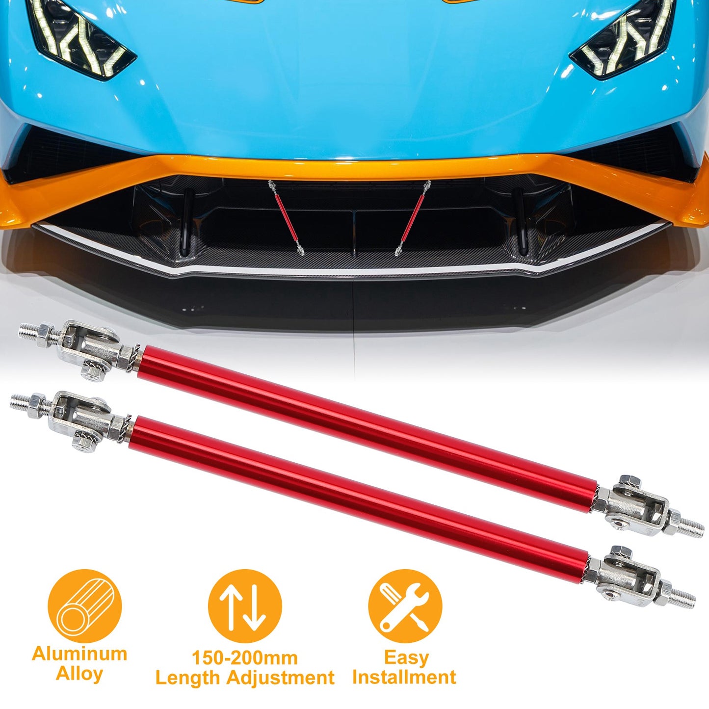 Adjustable Front Bumper Lip Support Rods 150-200mm Red