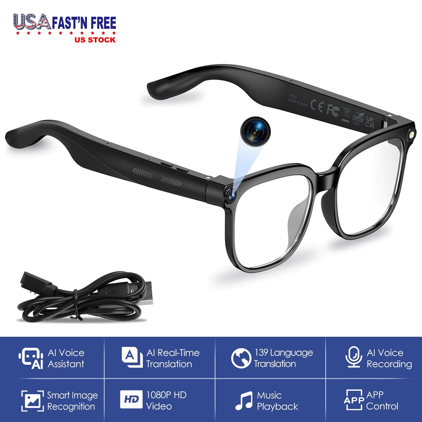 AI Smart Glasses with Camera, Translation & Voice Assistant