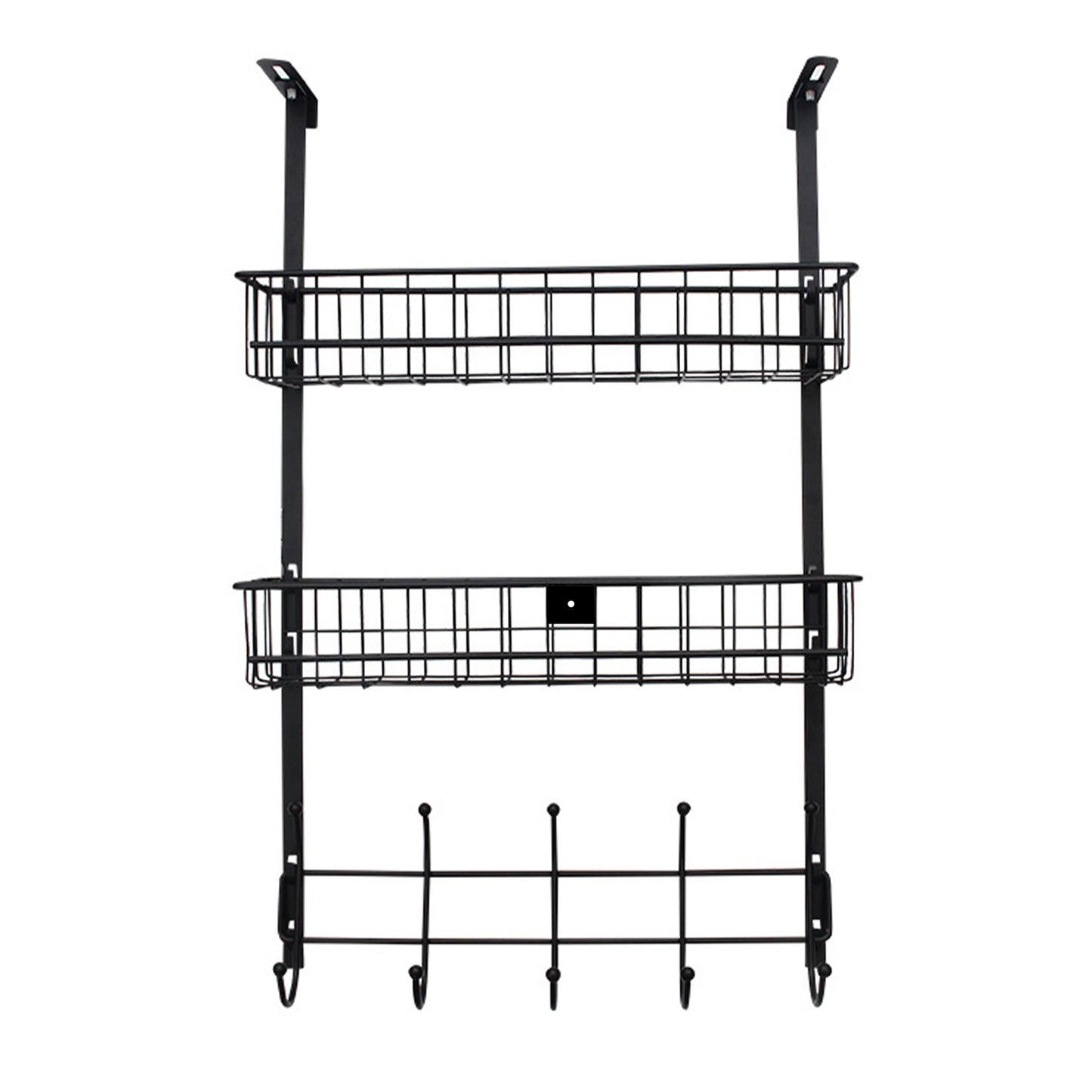 Over The Door Organizer with 5 Hooks and 2 Metal Baskets