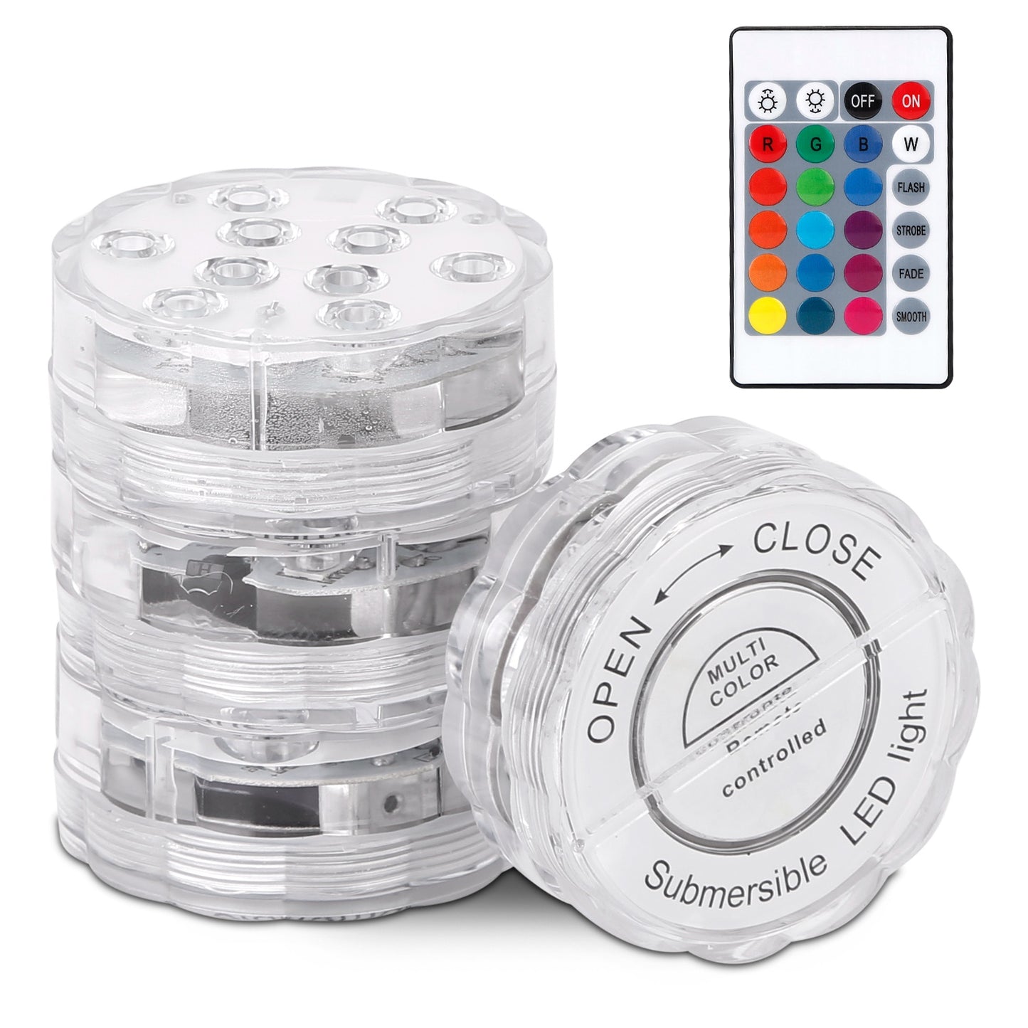 Submersible RGB LED Lights with Remote - 4 Pack Waterproof