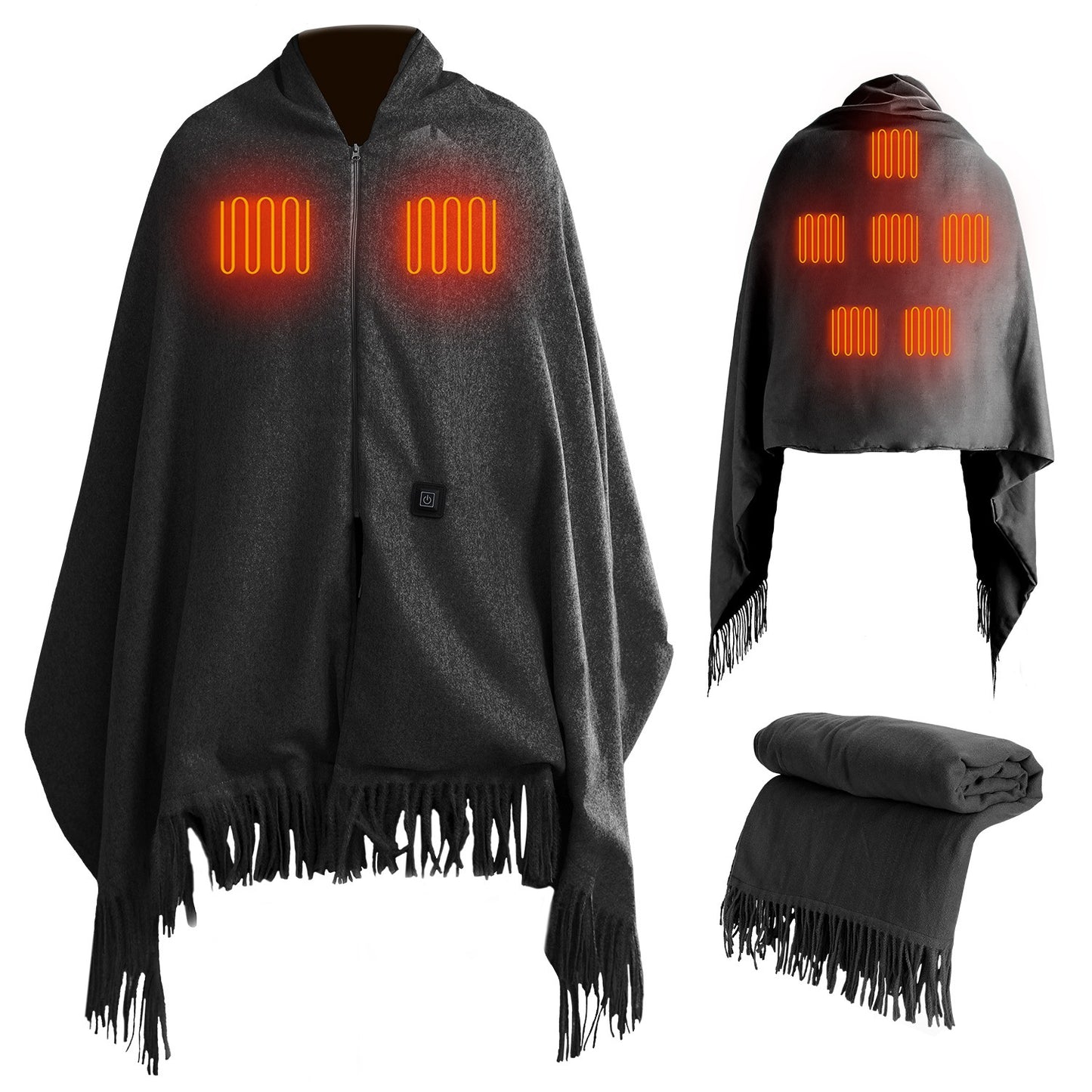 USB Heated Shawl with 3 Heat Levels and Zipper